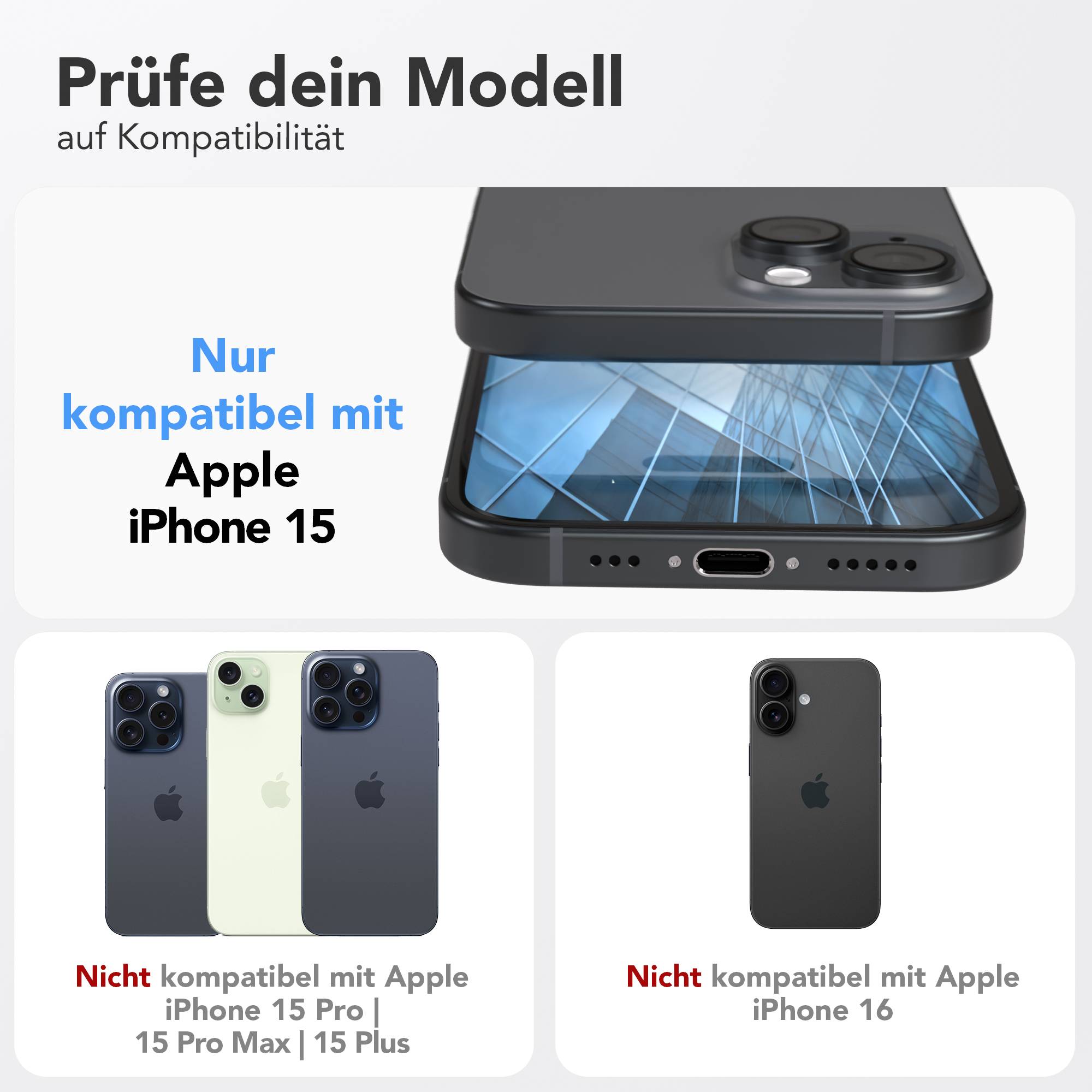 Apple iPhone 15 Glasfolie Set mit Installationsrahmen und Kameraschutz