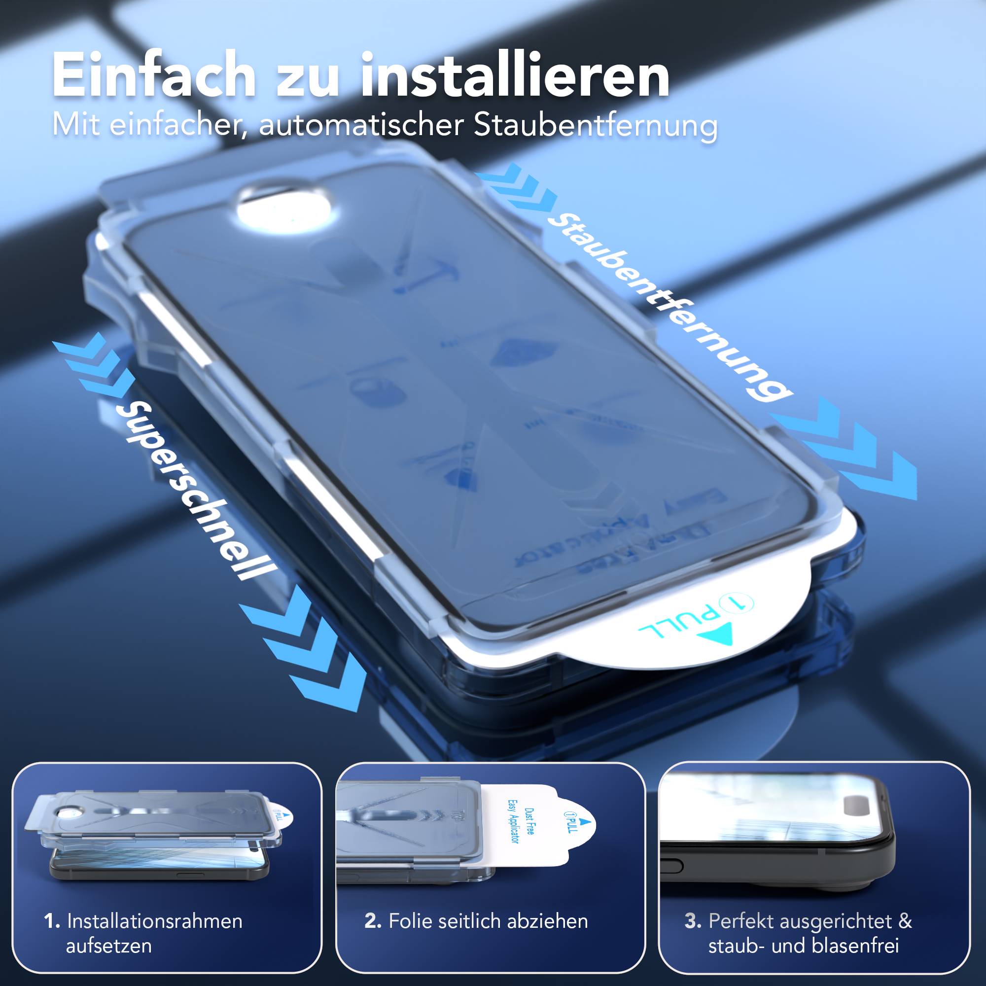 Apple iPhone 15 Glasfolie Set mit Installationsrahmen und Kameraschutz