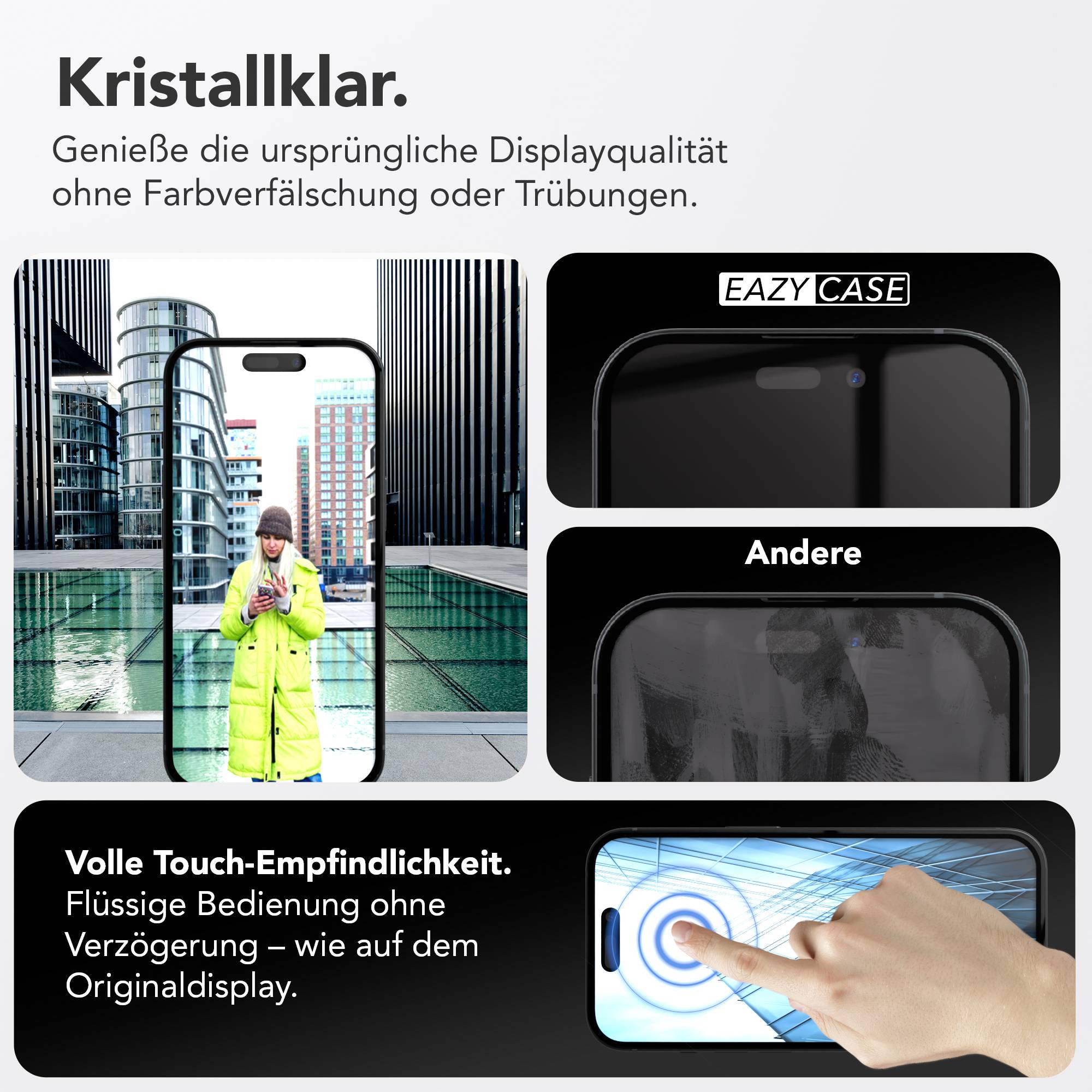 Apple iPhone 15 Glasfolie Set mit Installationsrahmen und Kameraschutz