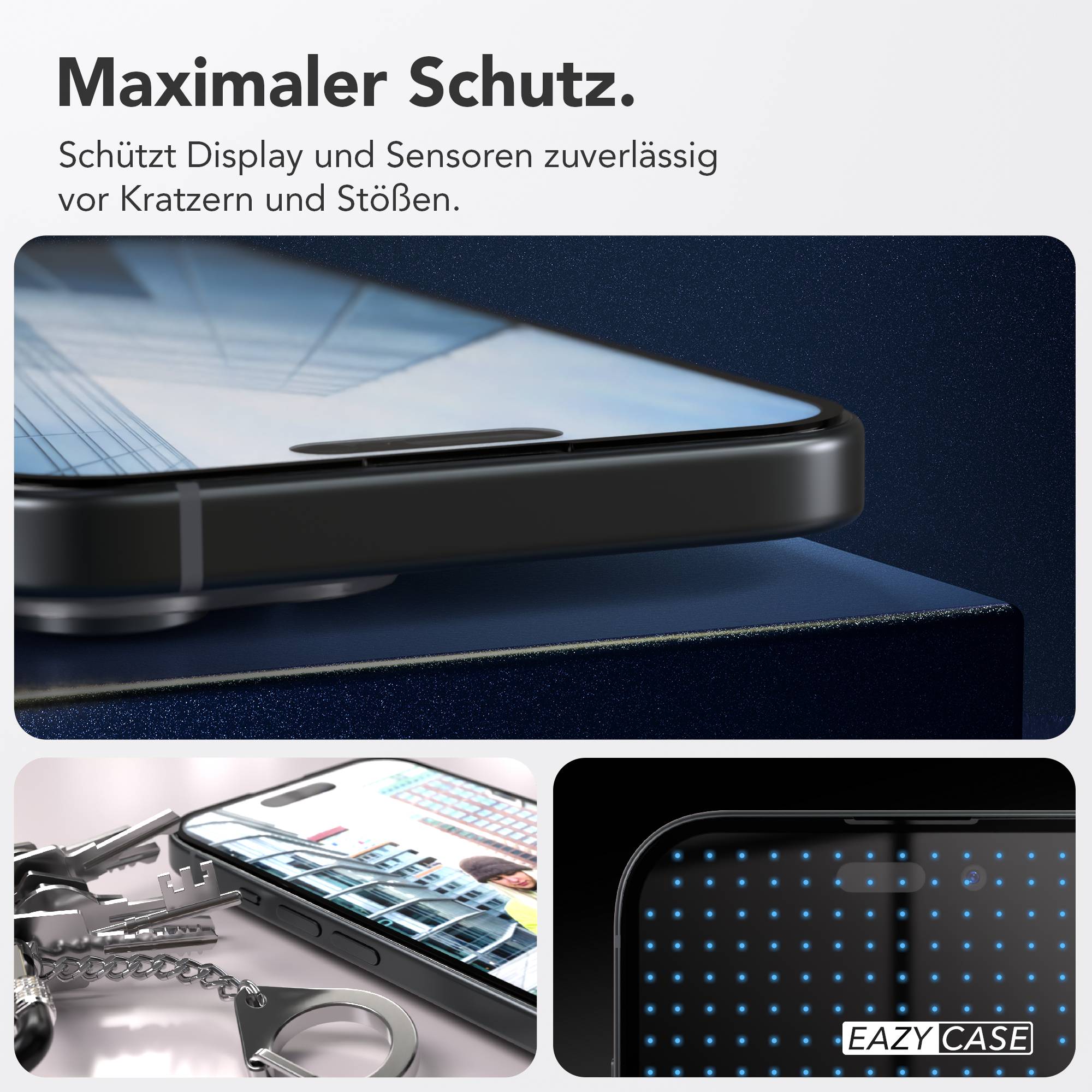 Apple iPhone 15 Glasfolie Set mit Installationsrahmen und Kameraschutz