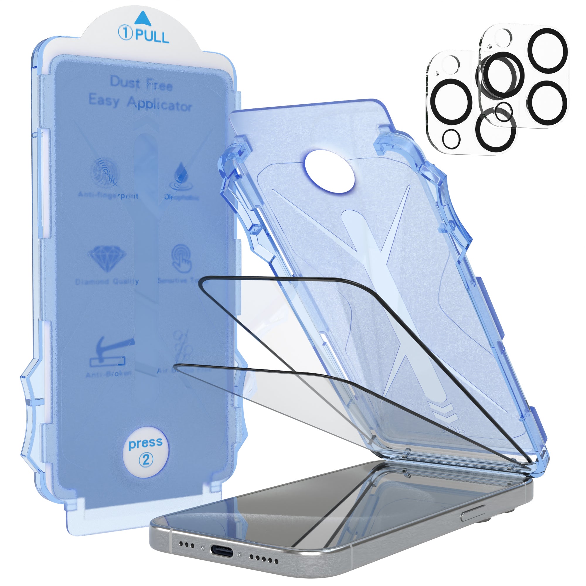iPhone 15 Pro 2er Set Glasfolie + Installationsrahmen