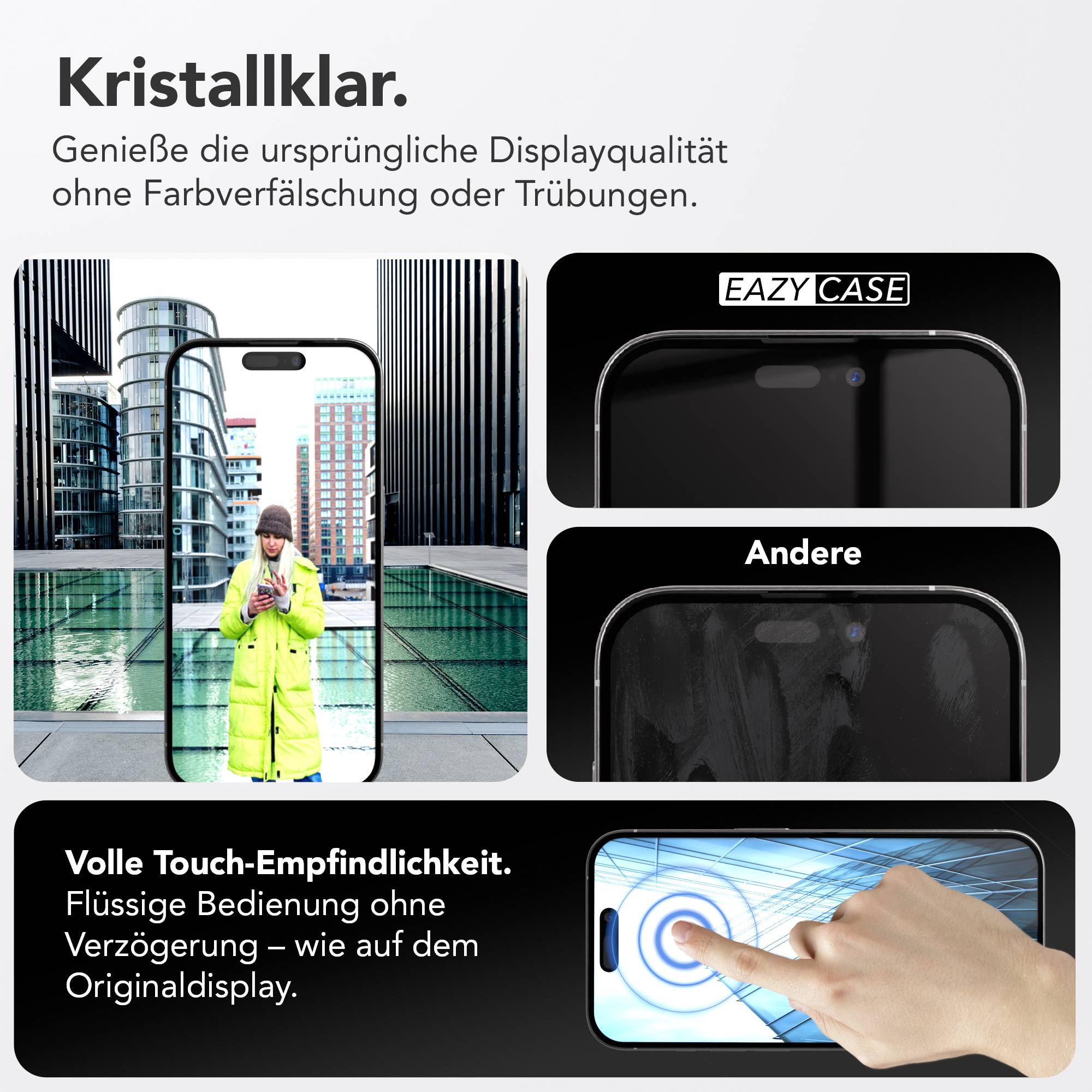 iPhone 15 Pro Schutzfolie Set mit Installationsrahmen und Kameraschutz