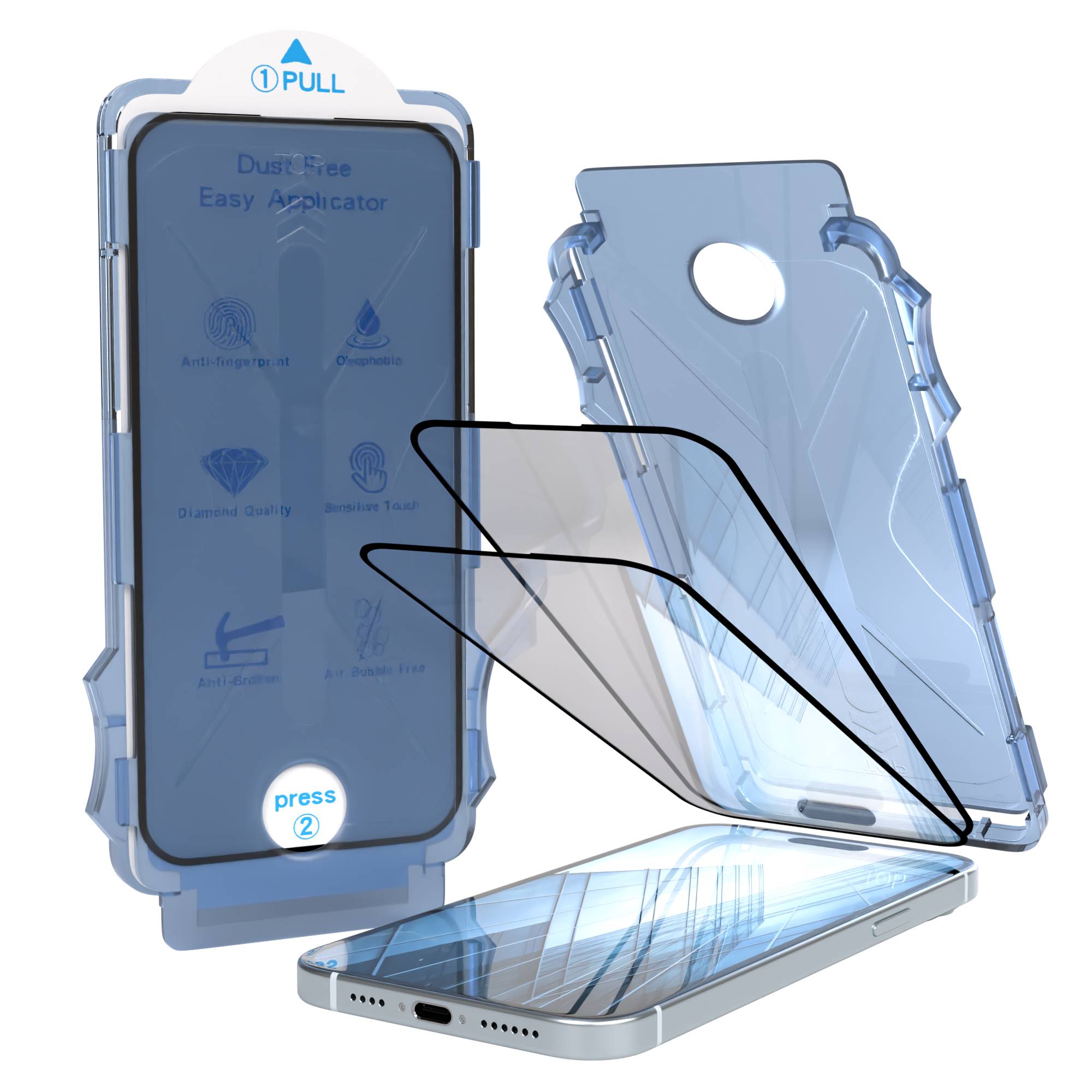 Apple iPhone 15 Plus Schutzfolie 2er Set mit Installationsrahmen 9H Glas