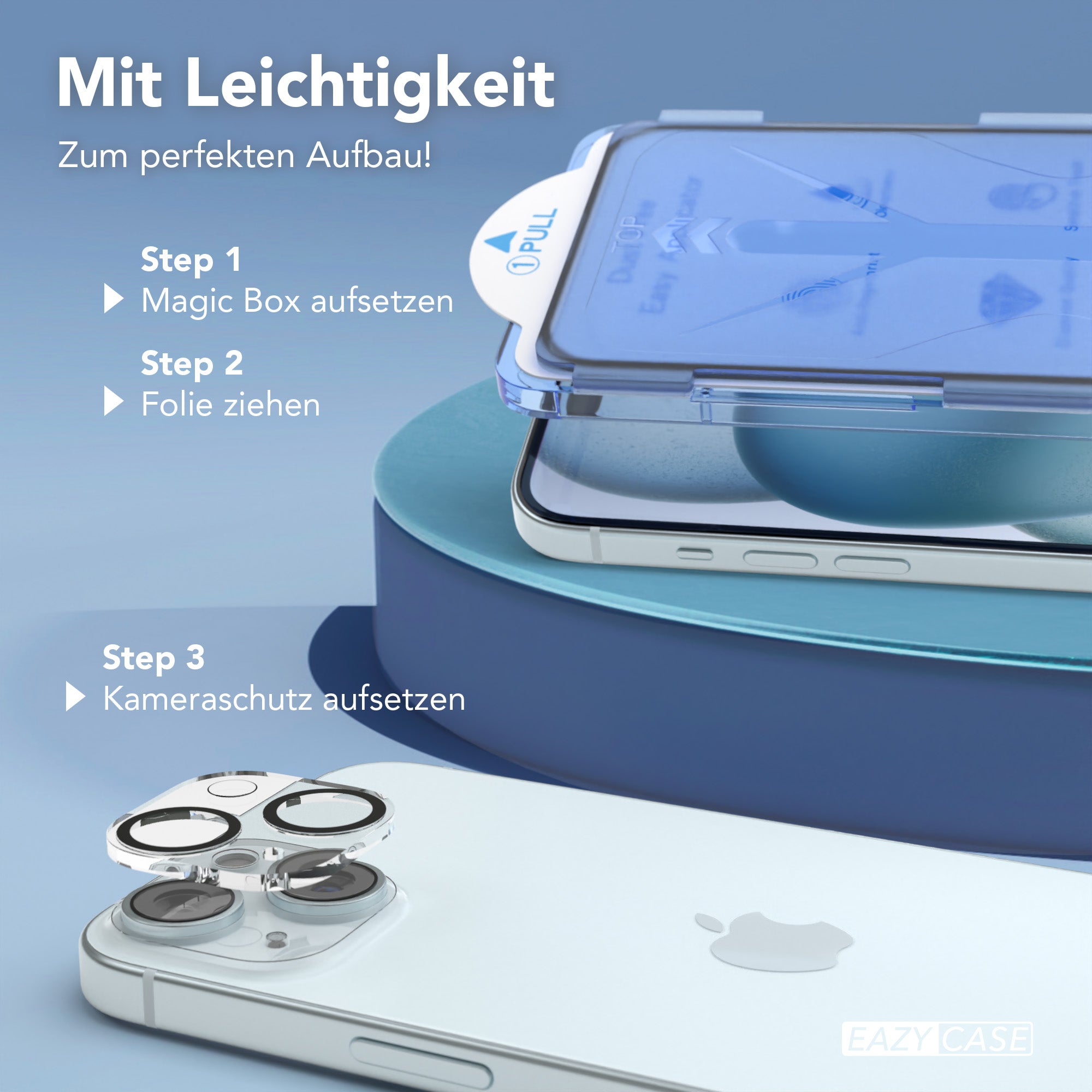 iPhone 15 Plus 2er Set Glasfolie + Installationsrahmen