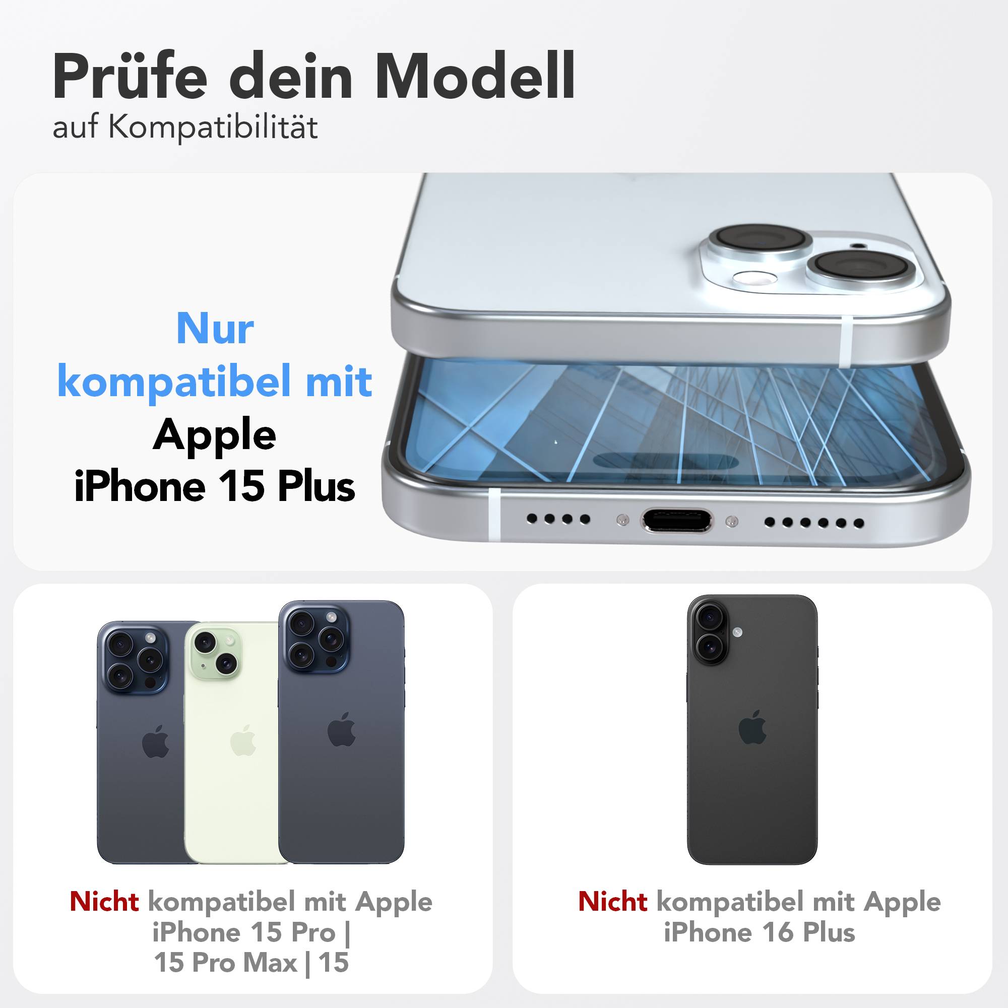 Apple iPhone 15 Plus Schutzfolie 2er Set mit Installationsrahmen 9H Glas