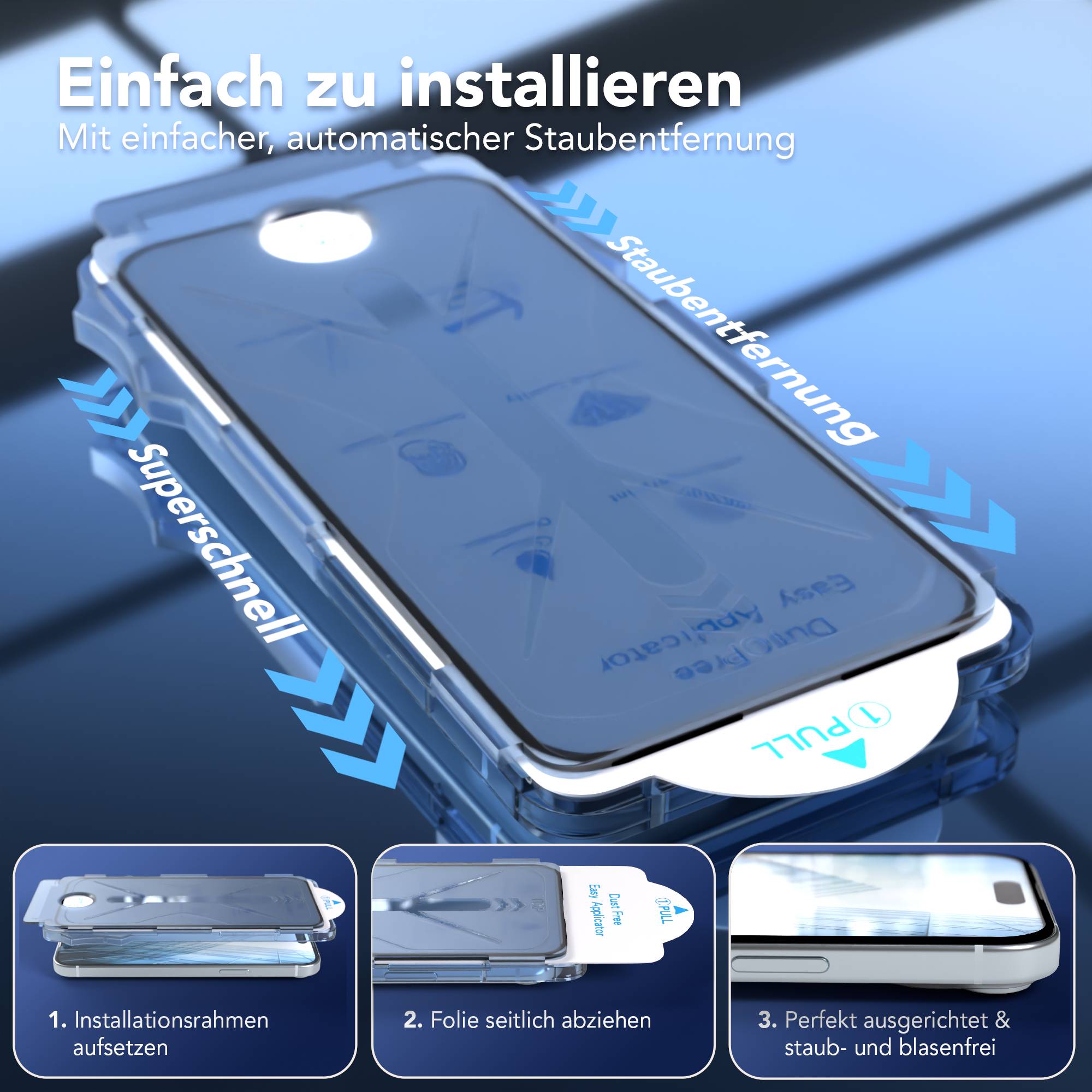 Apple iPhone 15 Plus Schutzfolie 2er Set mit Installationsrahmen 9H Glas