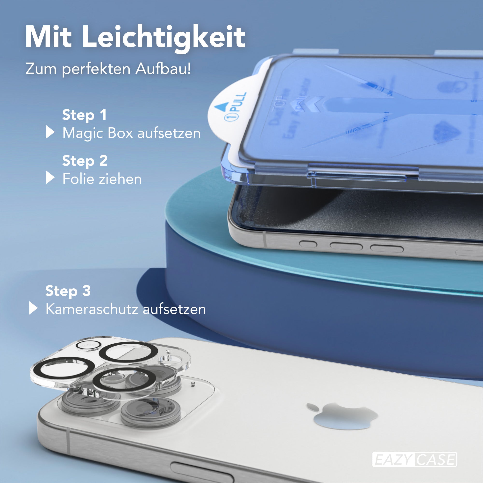 iPhone 15 Pro Max 2er Set Glasfolie + Installationsrahmen