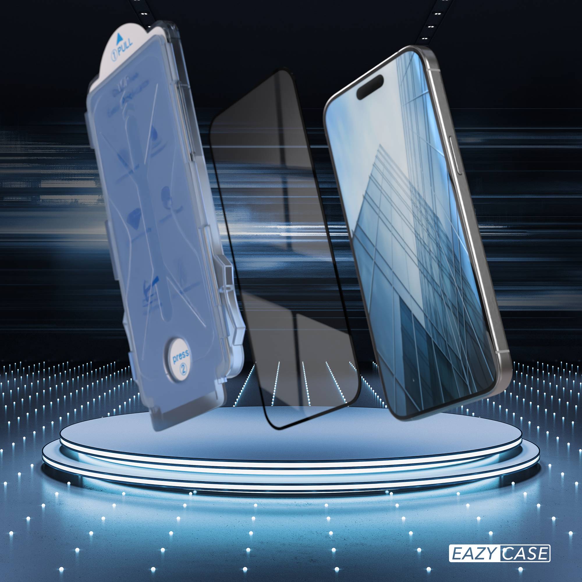 iPhone 15 Pro Max Schutzfolie Set mit Installationsrahmen und Kameraschutz