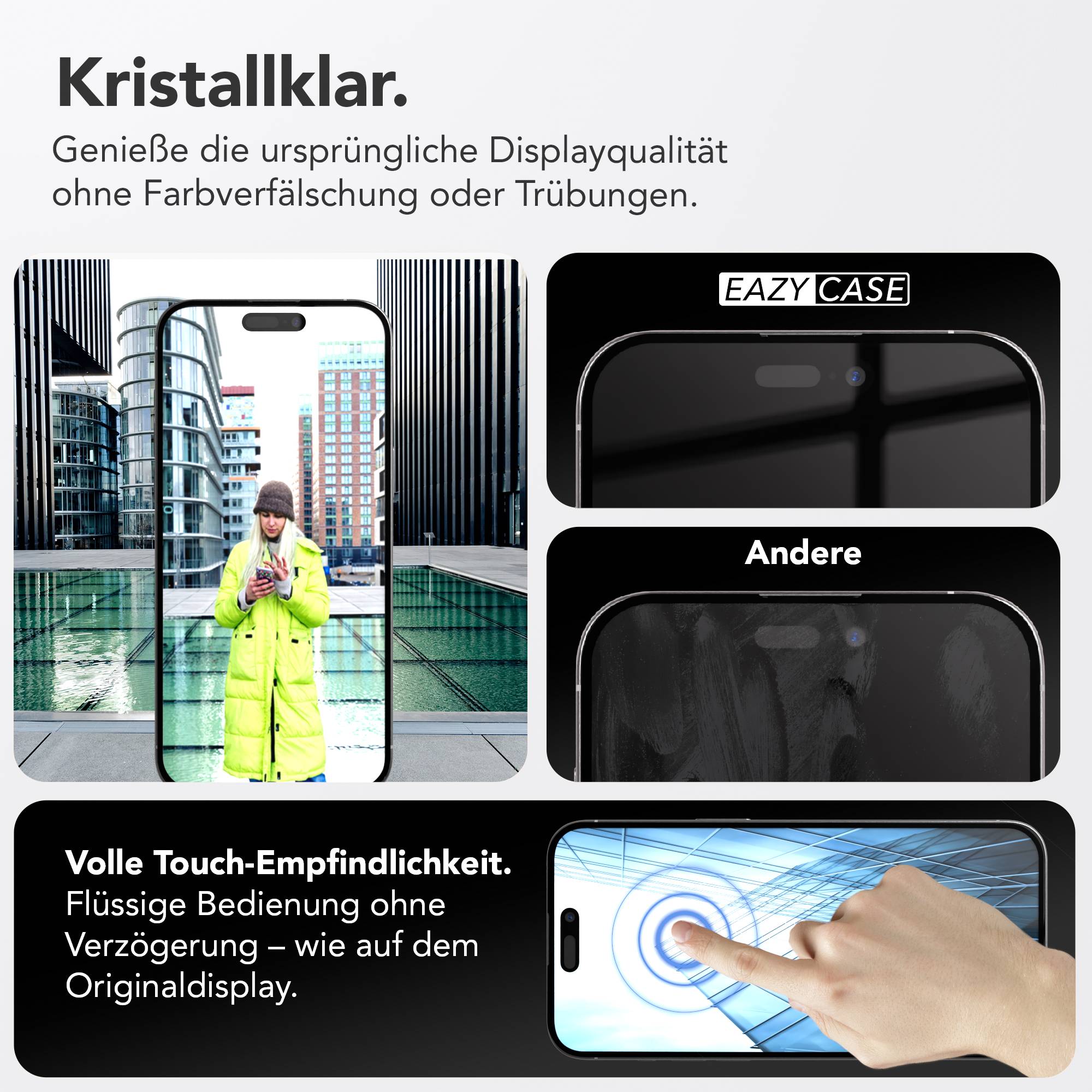 iPhone 15 Pro Max Schutzfolie Set mit Installationsrahmen und Kameraschutz