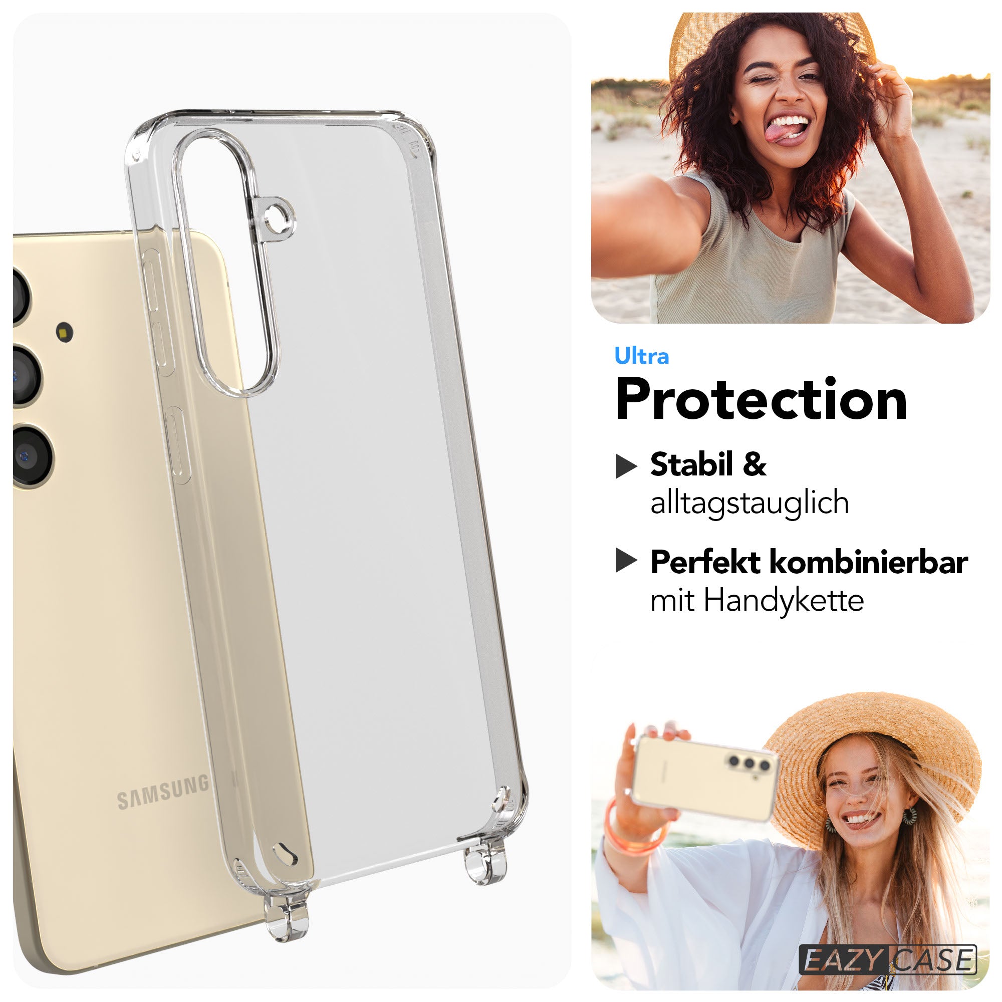 Samsung Galaxy S24 transparente Schutzhülle mit TPU Befestigungsösen für Handyketten