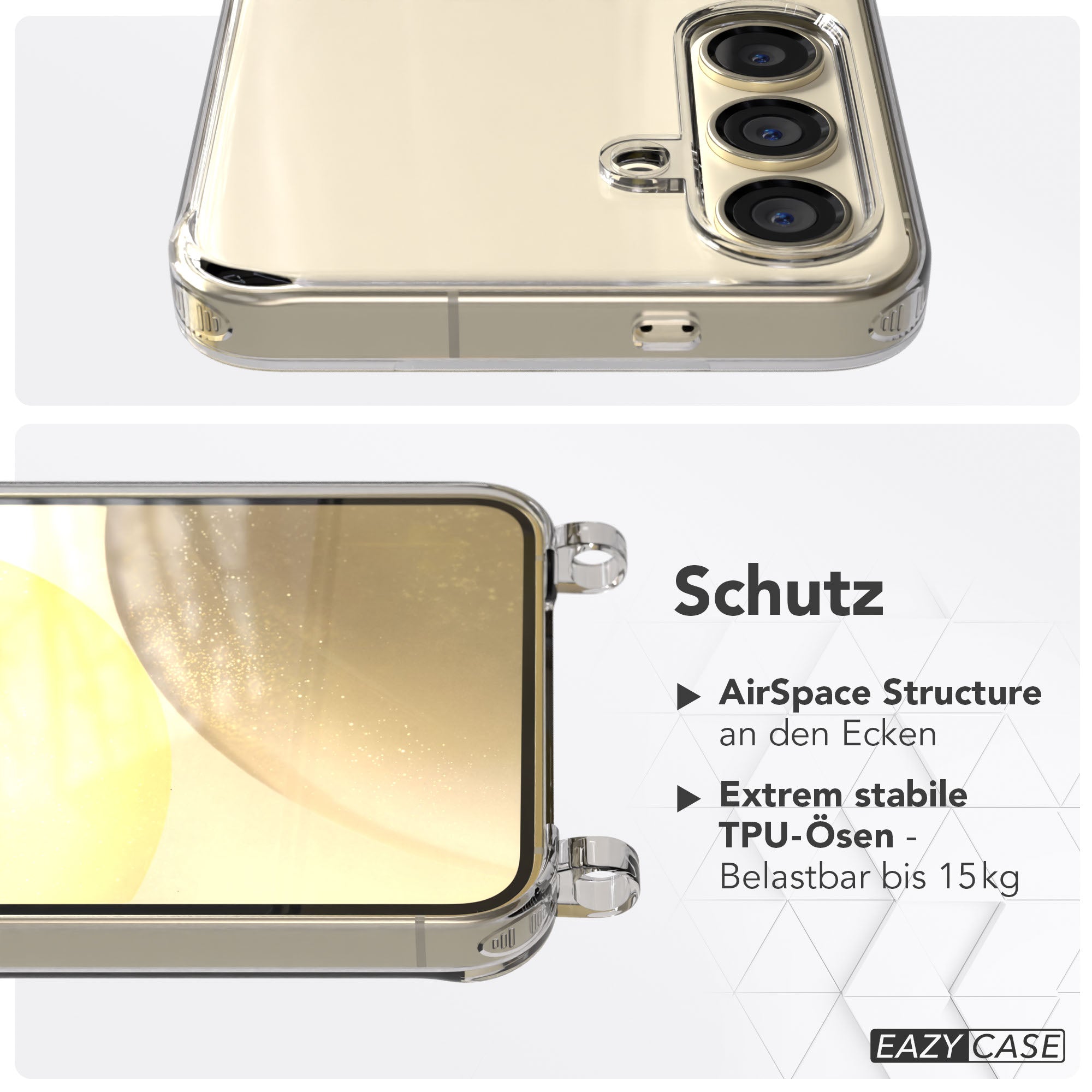 Samsung Galaxy S24 transparente Schutzhülle mit TPU Befestigungsösen für Handyketten