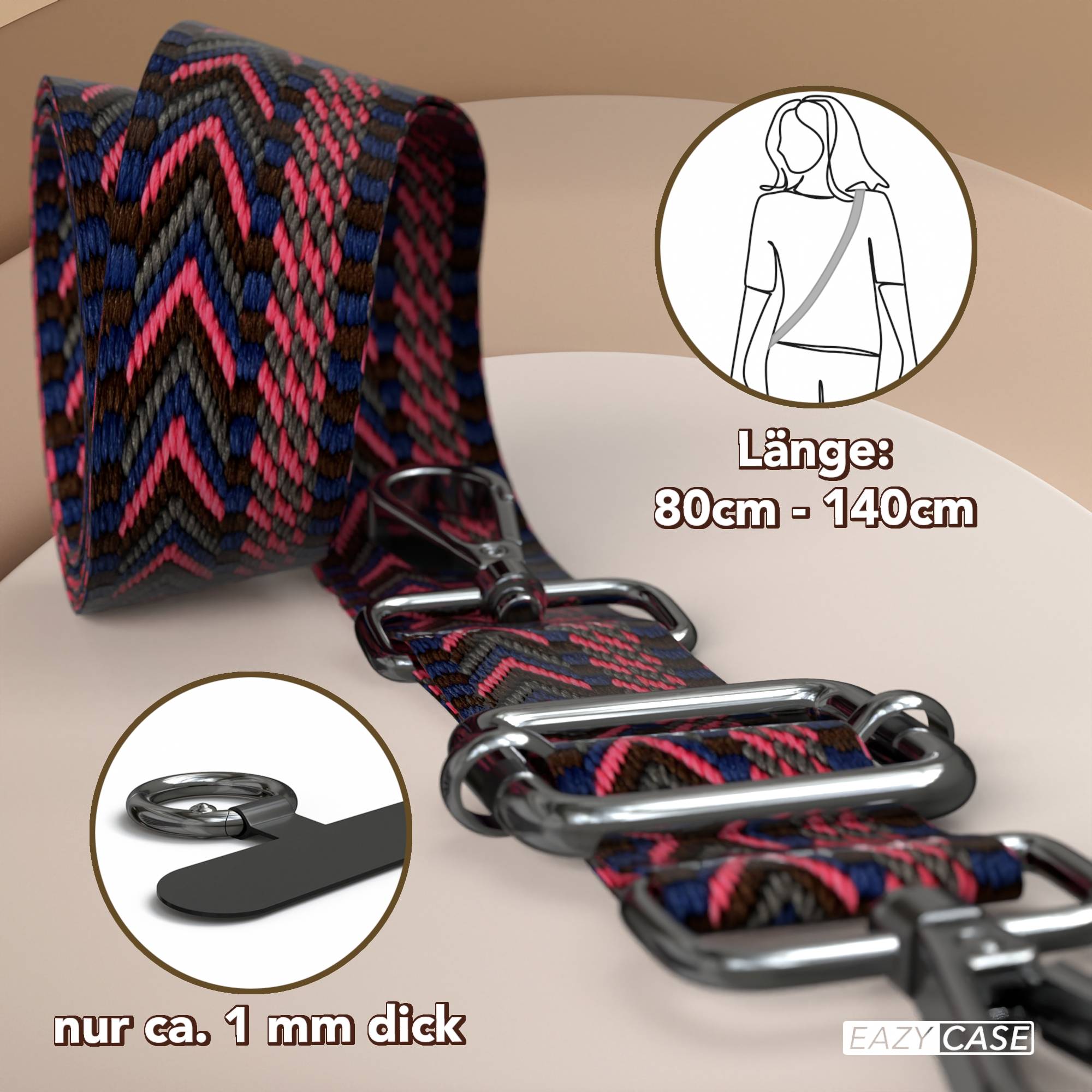 Universal Handykette mit verstellbarem Riemen und Karabinerhaken EAZY CASE
