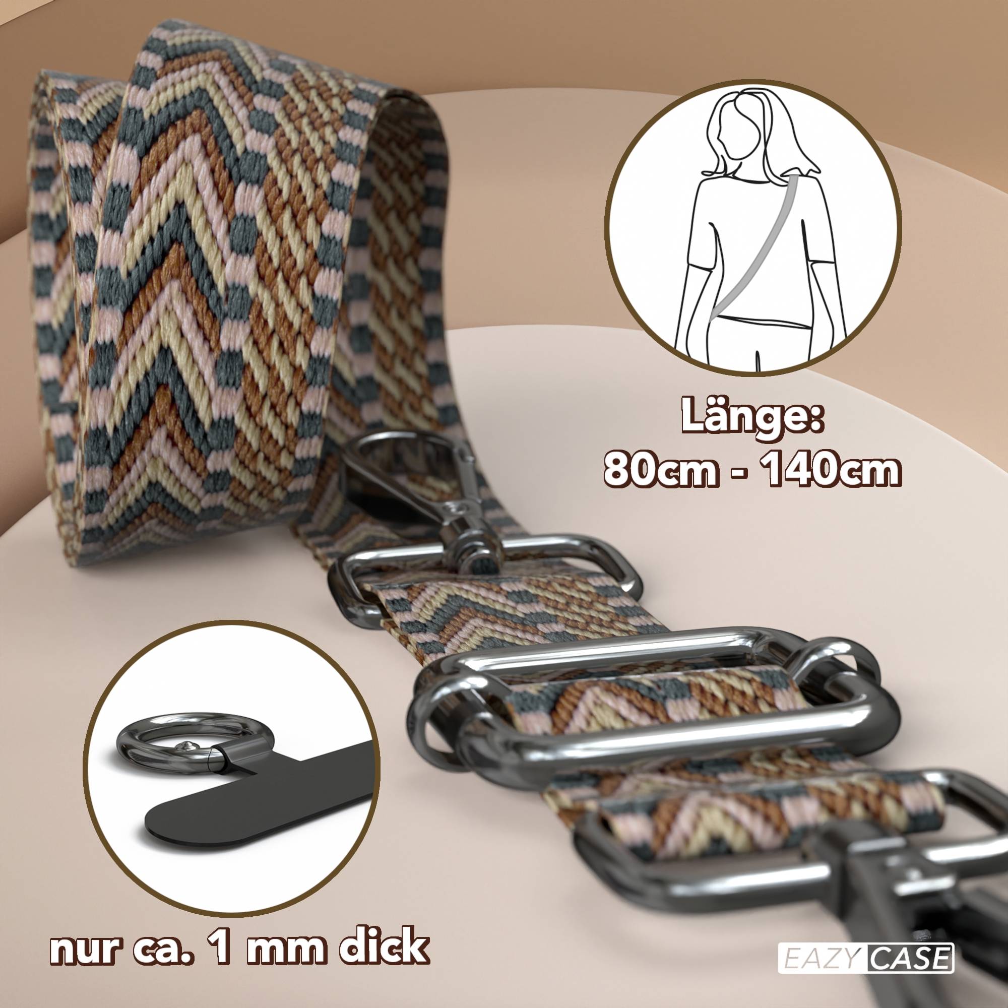 Universal Handykette mit verstellbarem Riemen und Karabinerhaken EAZY CASE