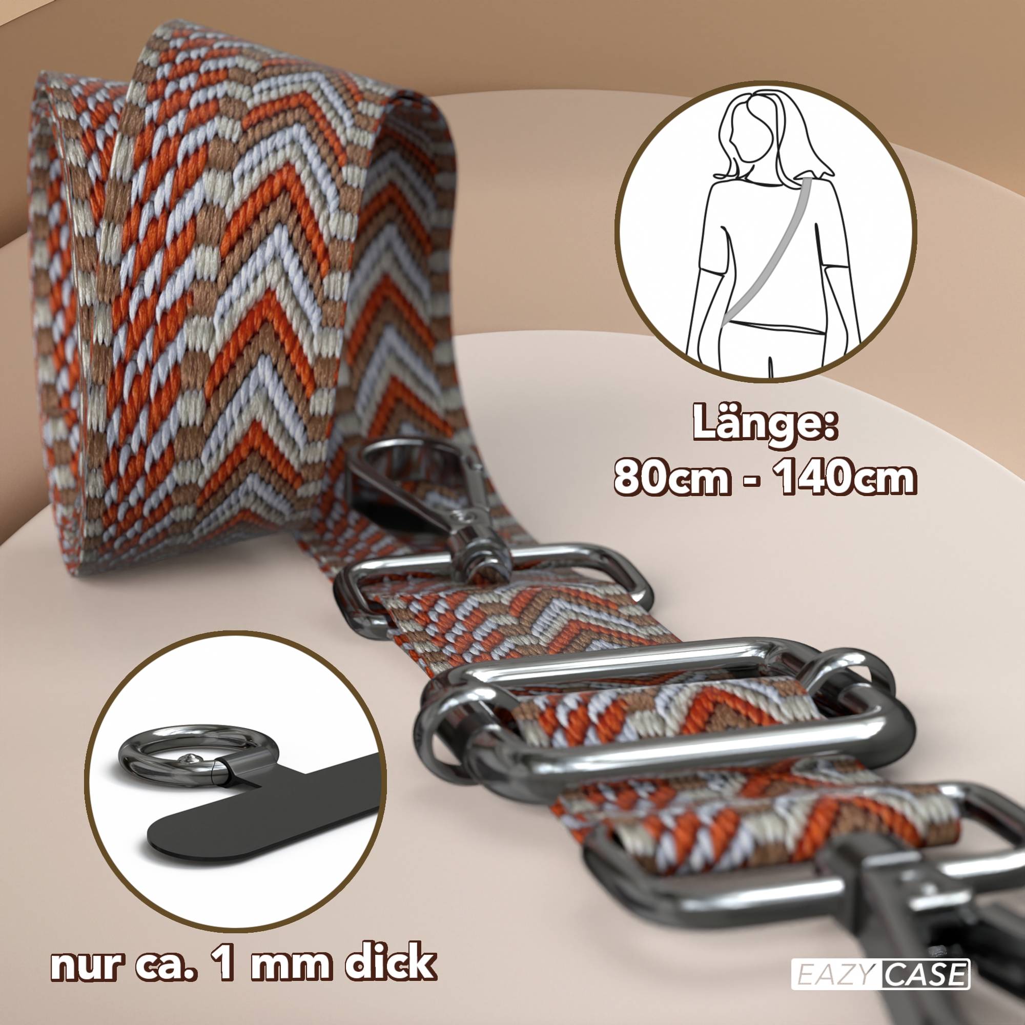 Universal Handykette mit verstellbarem Riemen und Karabinerhaken EAZY CASE