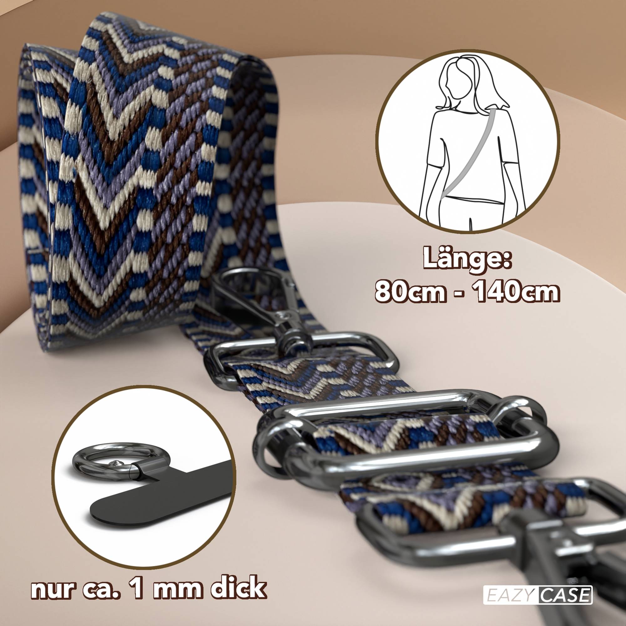 Universal Handykette mit verstellbarem Riemen und Karabinerhaken EAZY CASE