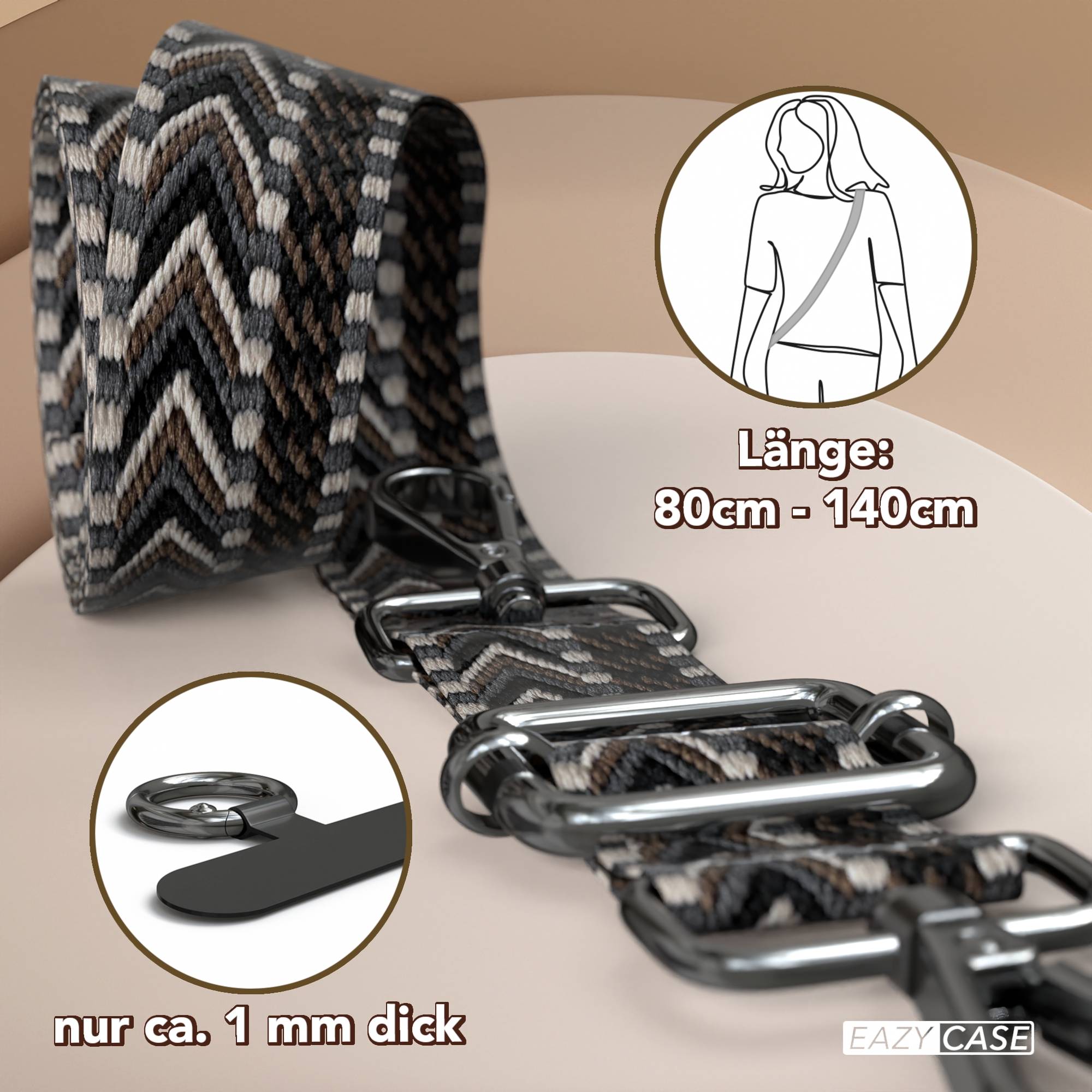 Universal Handykette mit verstellbarem Riemen und Karabinerhaken EAZY CASE