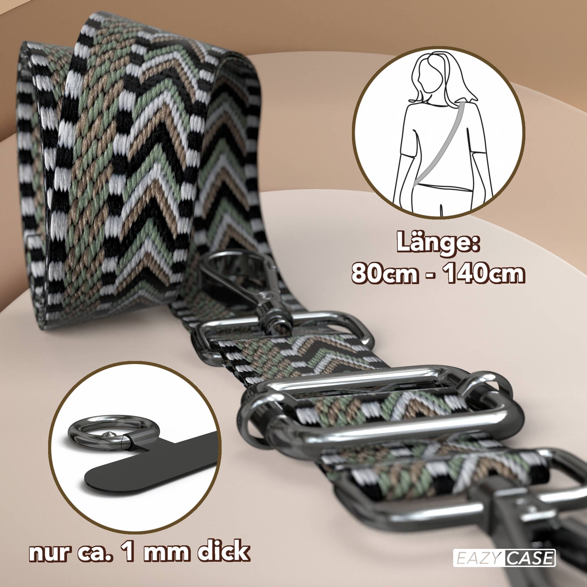 Universal Handykette mit verstellbarem Riemen und Karabinerhaken EAZY CASE