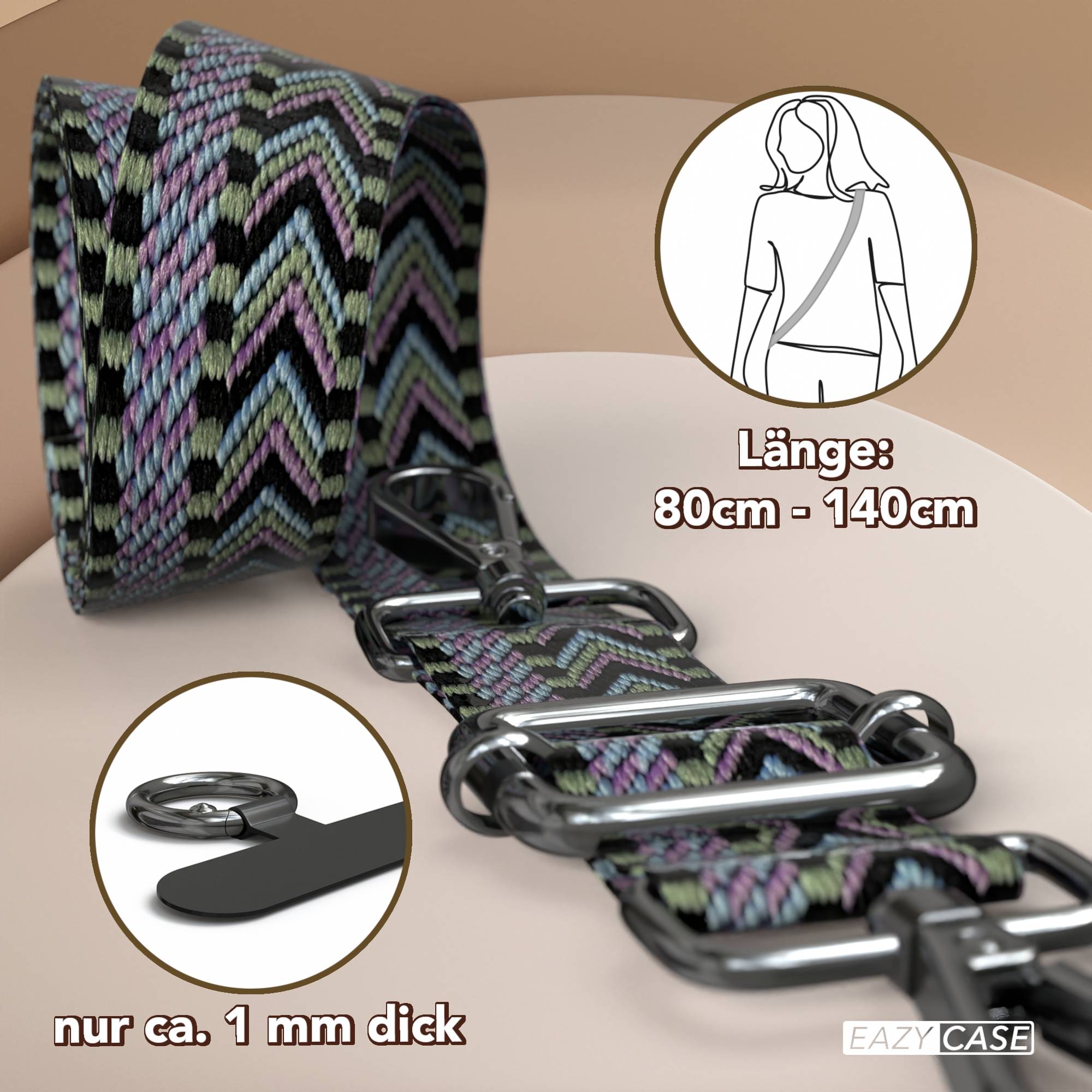 Universal Handykette mit verstellbarem Riemen und Karabinerhaken EAZY CASE