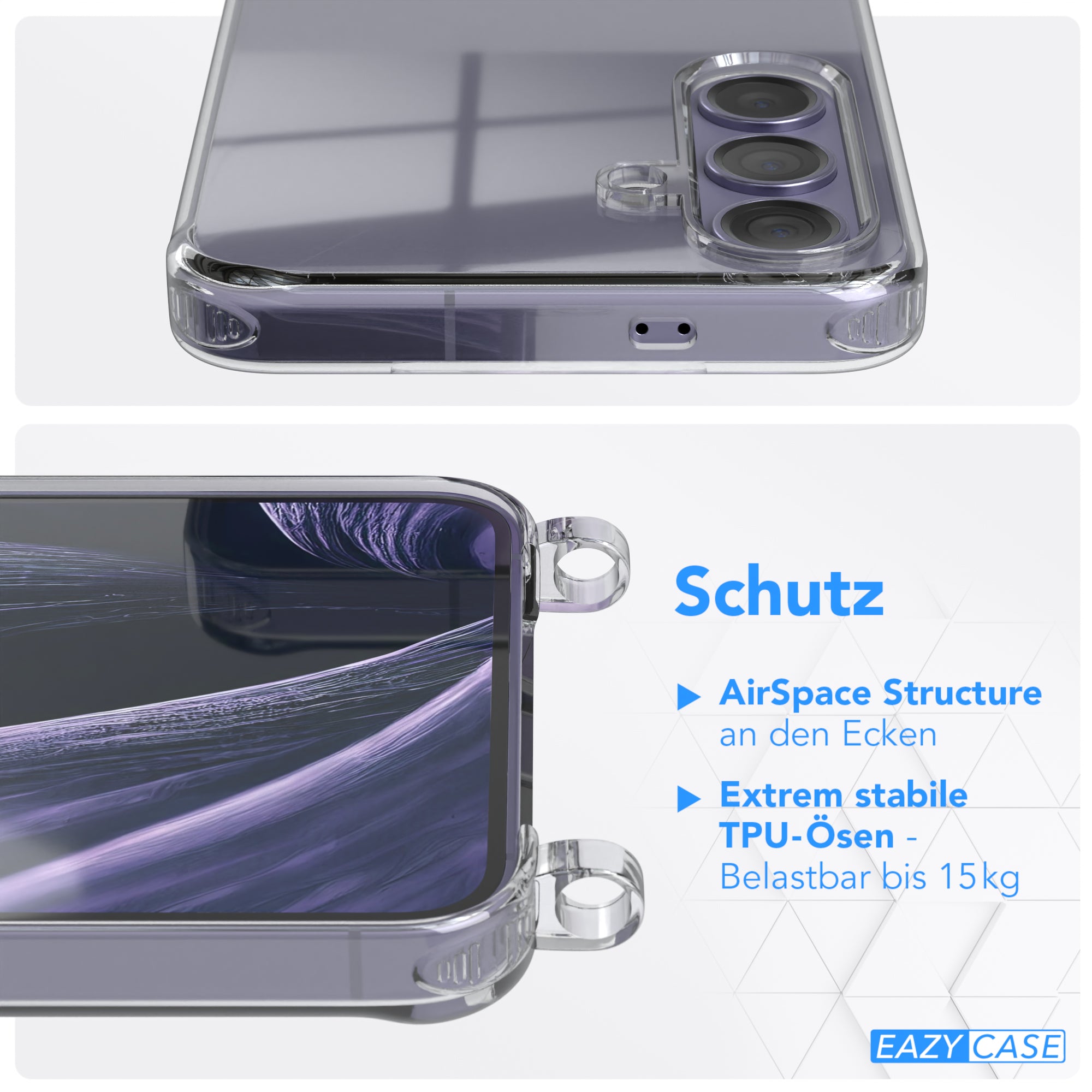 Galaxy S24 Hülle + Kordel mit Karabinern