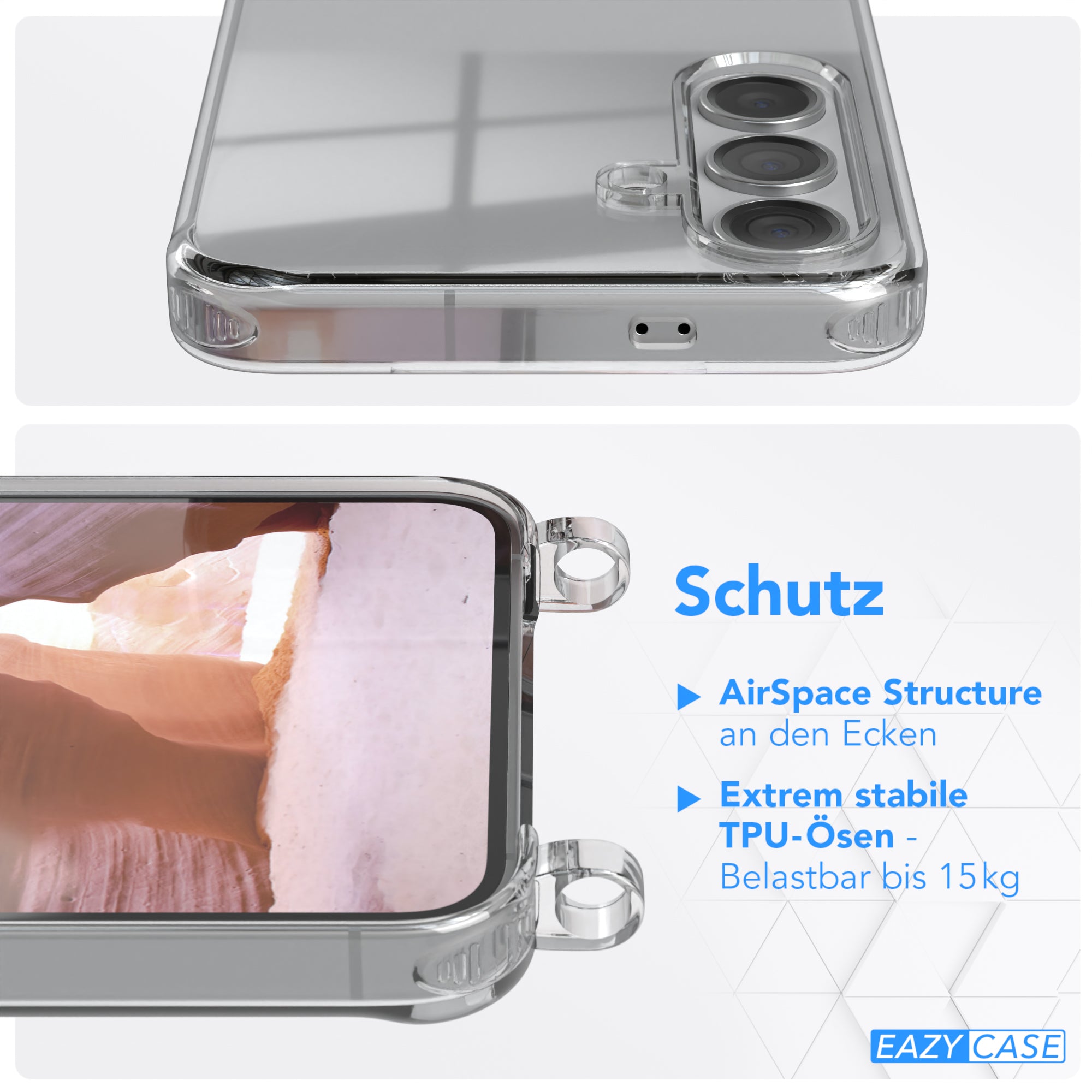 Galaxy S24 Hülle + Kordel mit Karabinern