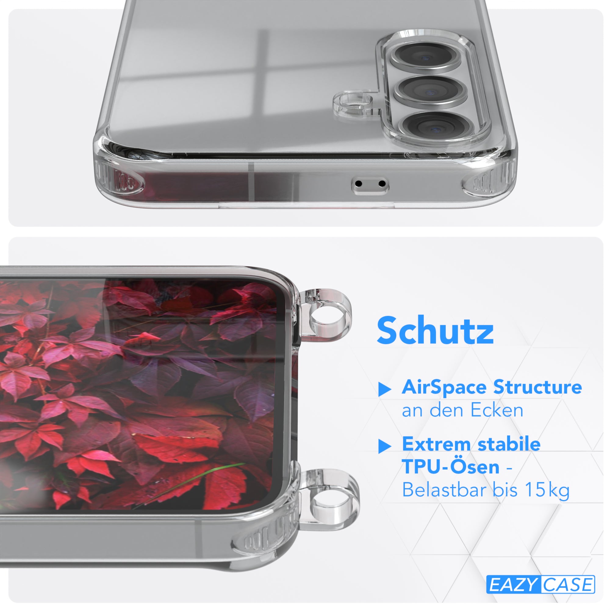 Galaxy S24 Hülle + Kordel mit Karabinern