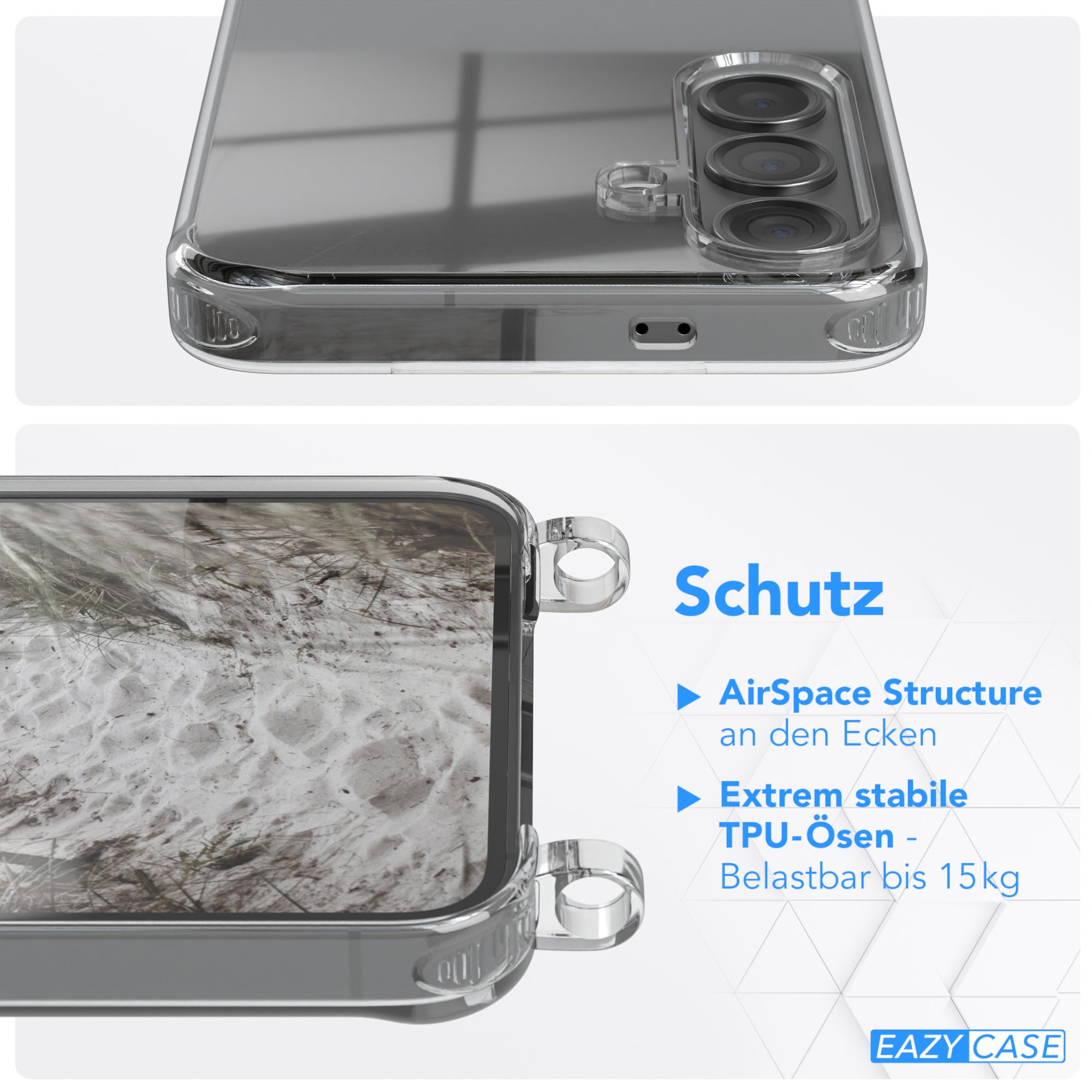 Galaxy S24 Hülle + Kordel mit Karabinern