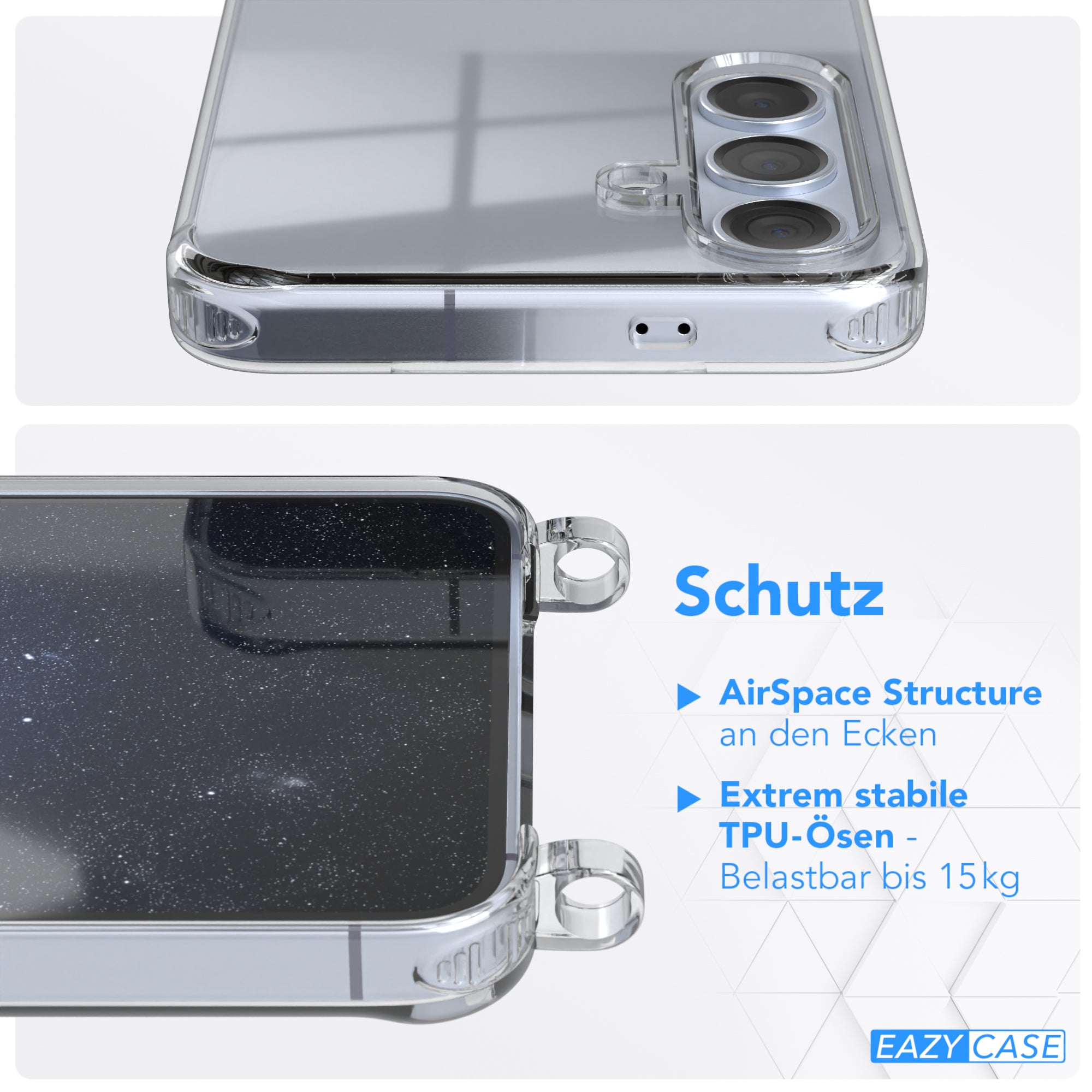 Galaxy S24 Hülle + Kordel mit Karabinern