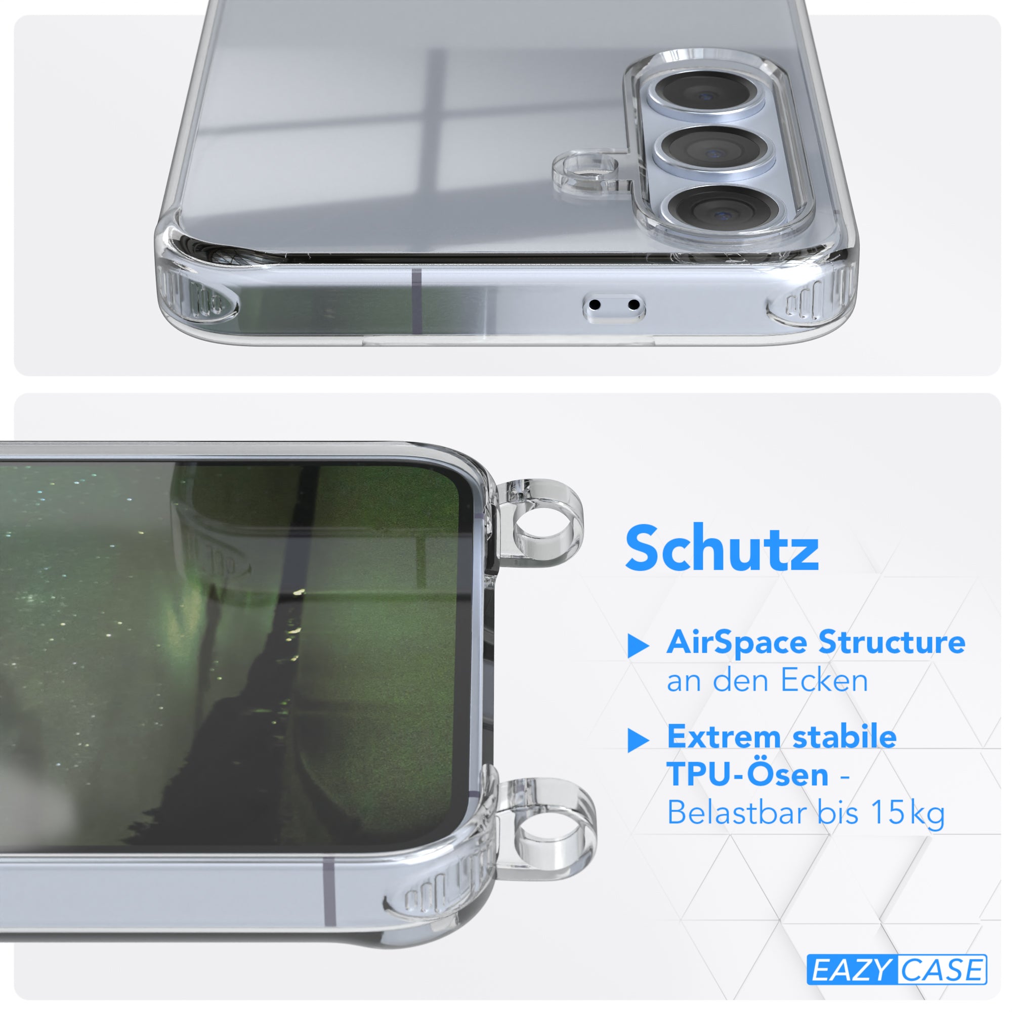 Galaxy S24 Hülle + Kordel mit Karabinern