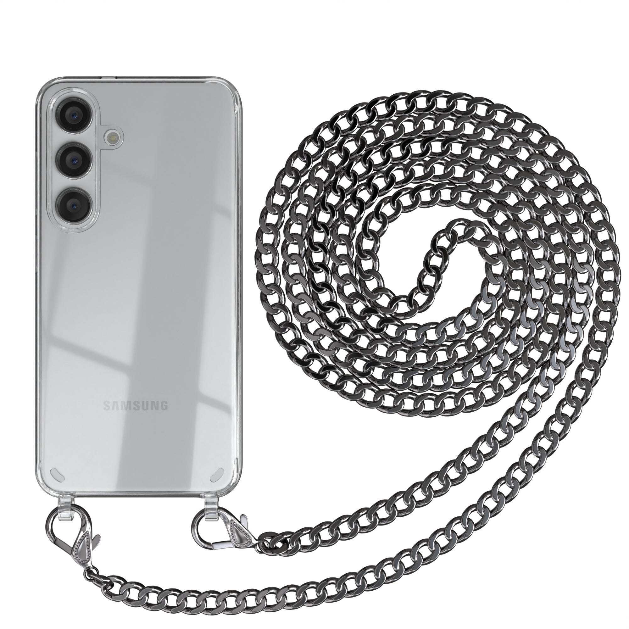 Galaxy S24 Hülle mit Metallkette + Schwarze Kordel
