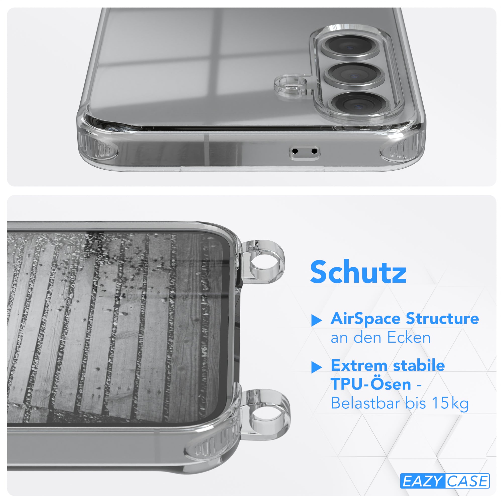 Galaxy S24 Hülle mit Metallkette + Schwarze Kordel