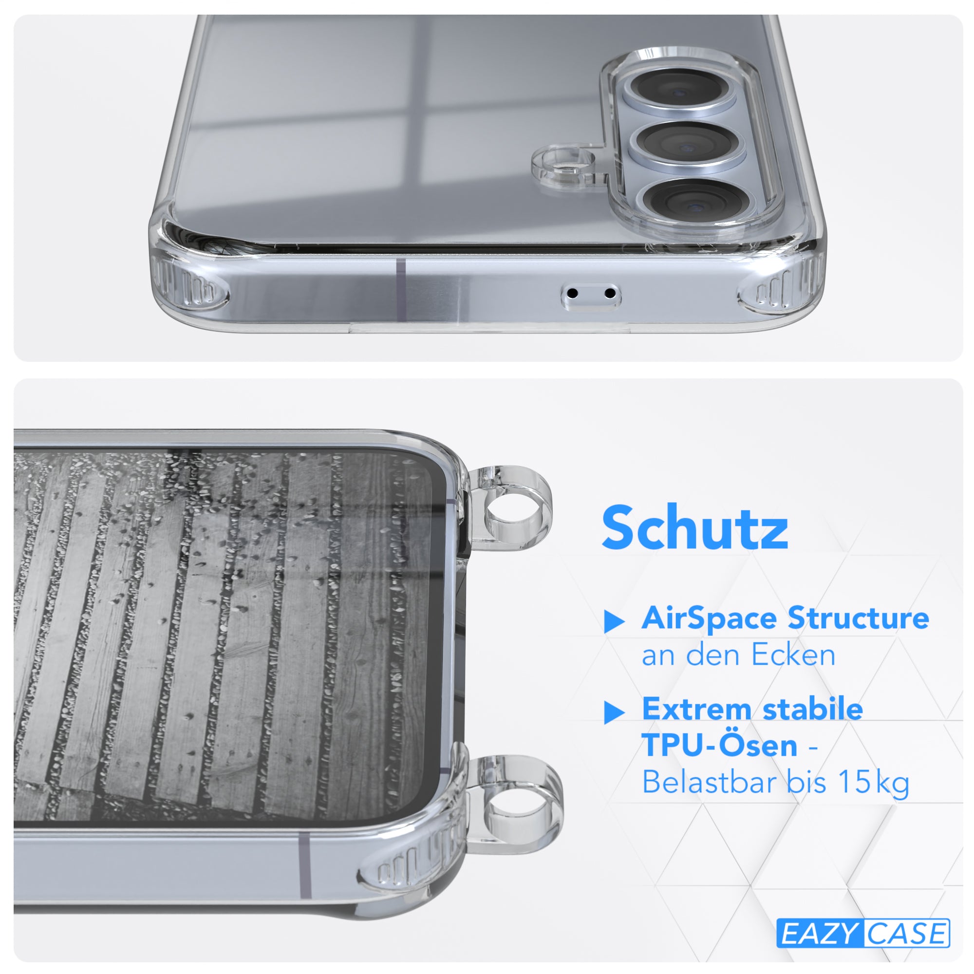 Galaxy S24 Hülle mit Metallkette + Schwarze Kordel