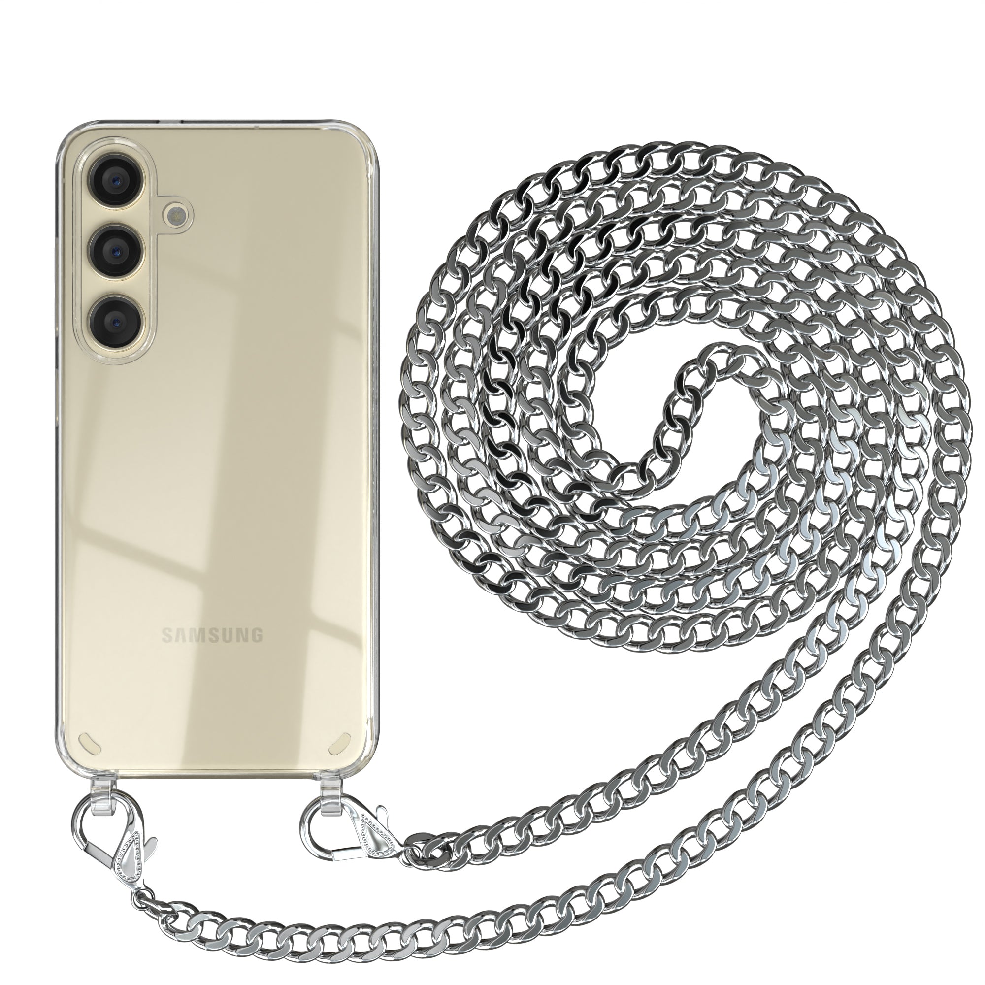 Galaxy S24 Hülle mit Metallkette + Schwarze Kordel