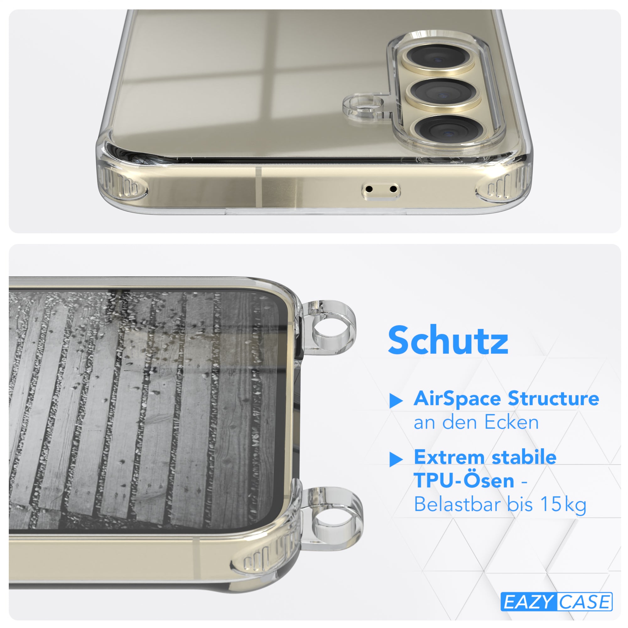 Galaxy S24 Hülle mit Metallkette + Schwarze Kordel