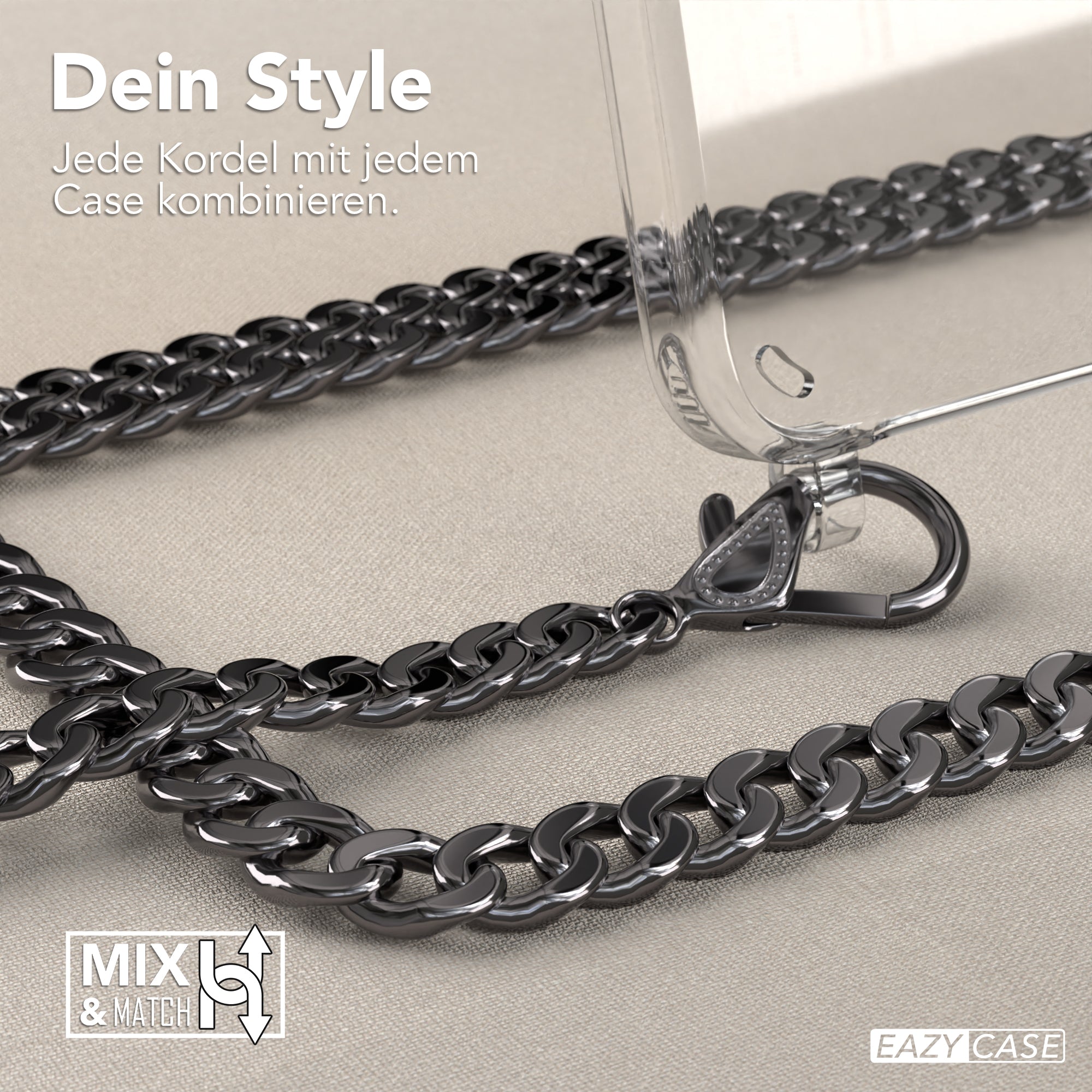 Galaxy S24 Plus Hülle mit Metallkette + Schwarze Kordel