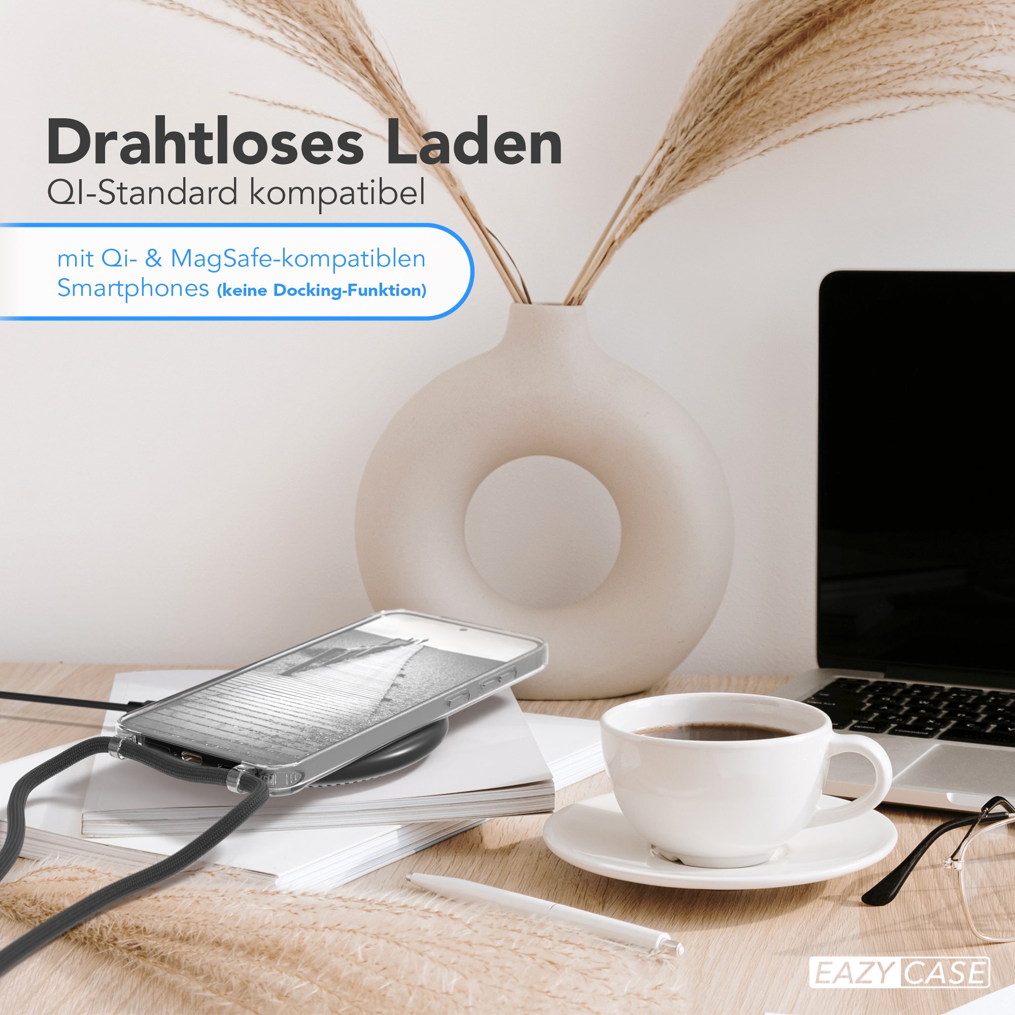 Galaxy S24 Plus Hülle mit Metallkette + Schwarze Kordel