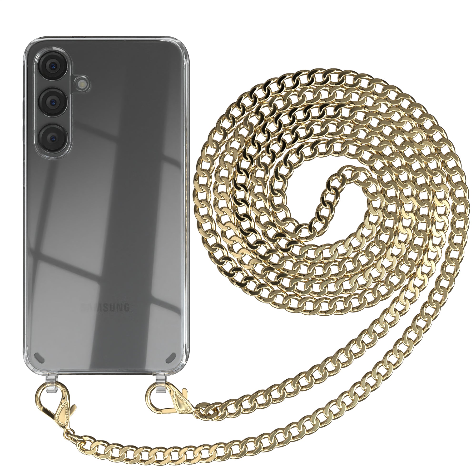 Galaxy S24 Plus Hülle mit Metallkette + Schwarze Kordel