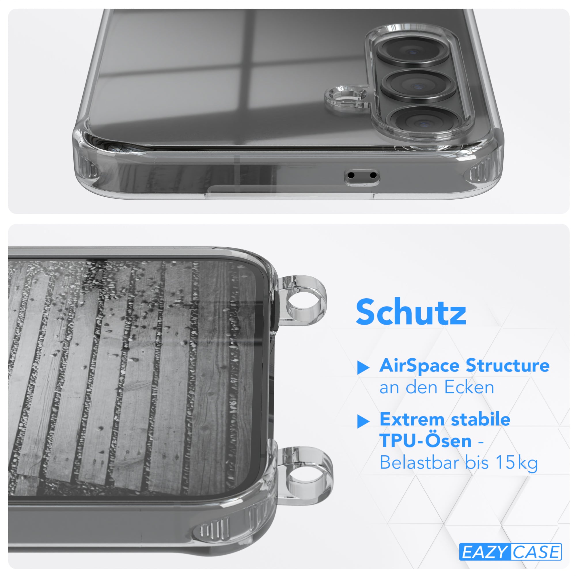 Galaxy S24 Plus Hülle mit Metallkette + Schwarze Kordel