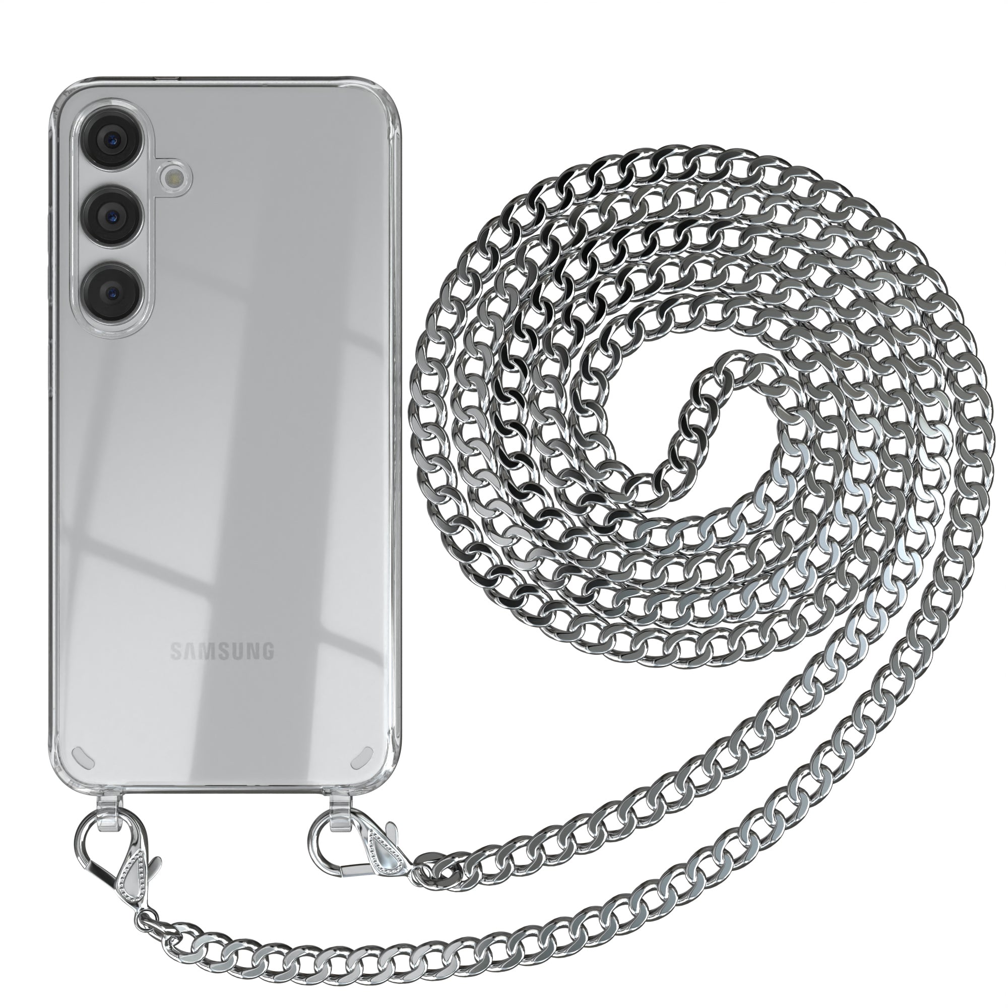 Galaxy S24 Plus Hülle mit Metallkette + Schwarze Kordel