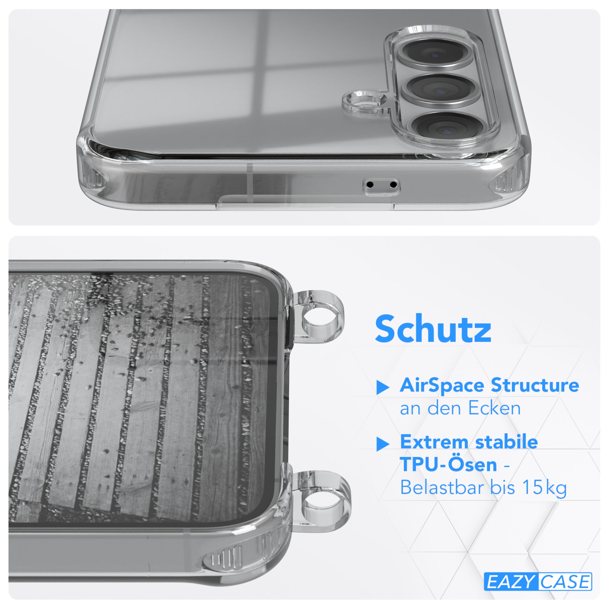 Galaxy S24 Plus Hülle mit Metallkette + Schwarze Kordel