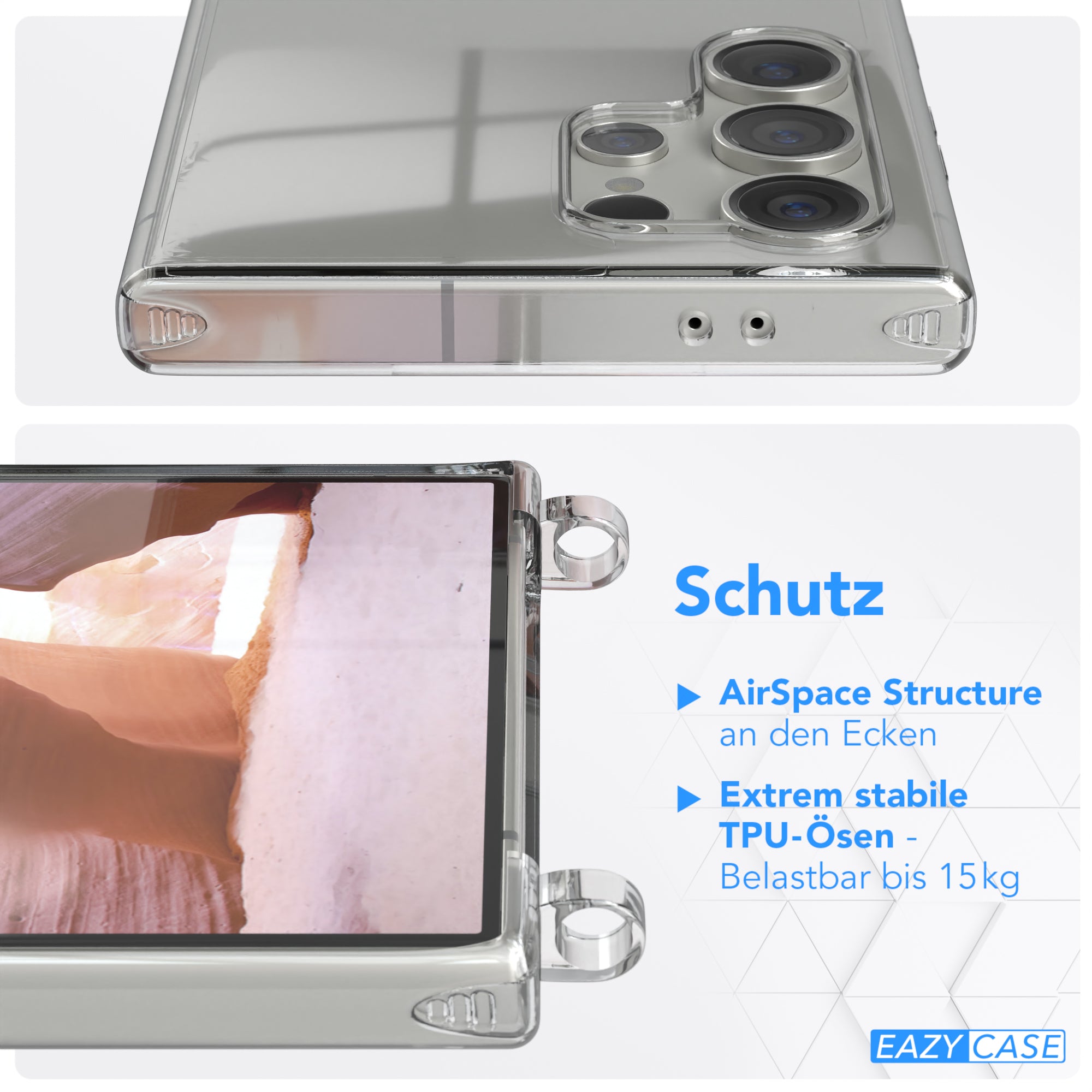 Galaxy S24 Ultra Hülle + Kordel mit Karabinern
