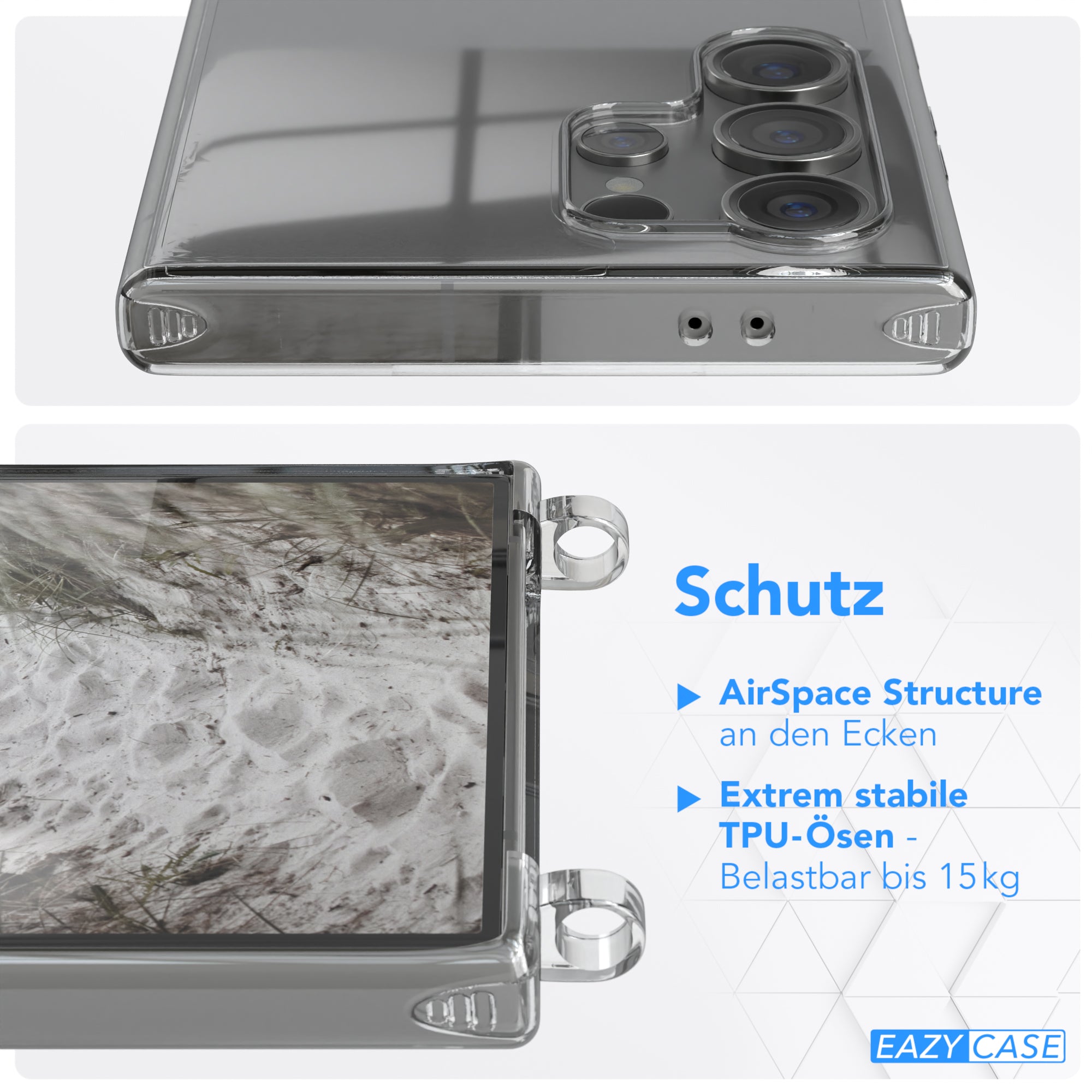 Galaxy S24 Ultra Hülle + Kordel mit Karabinern