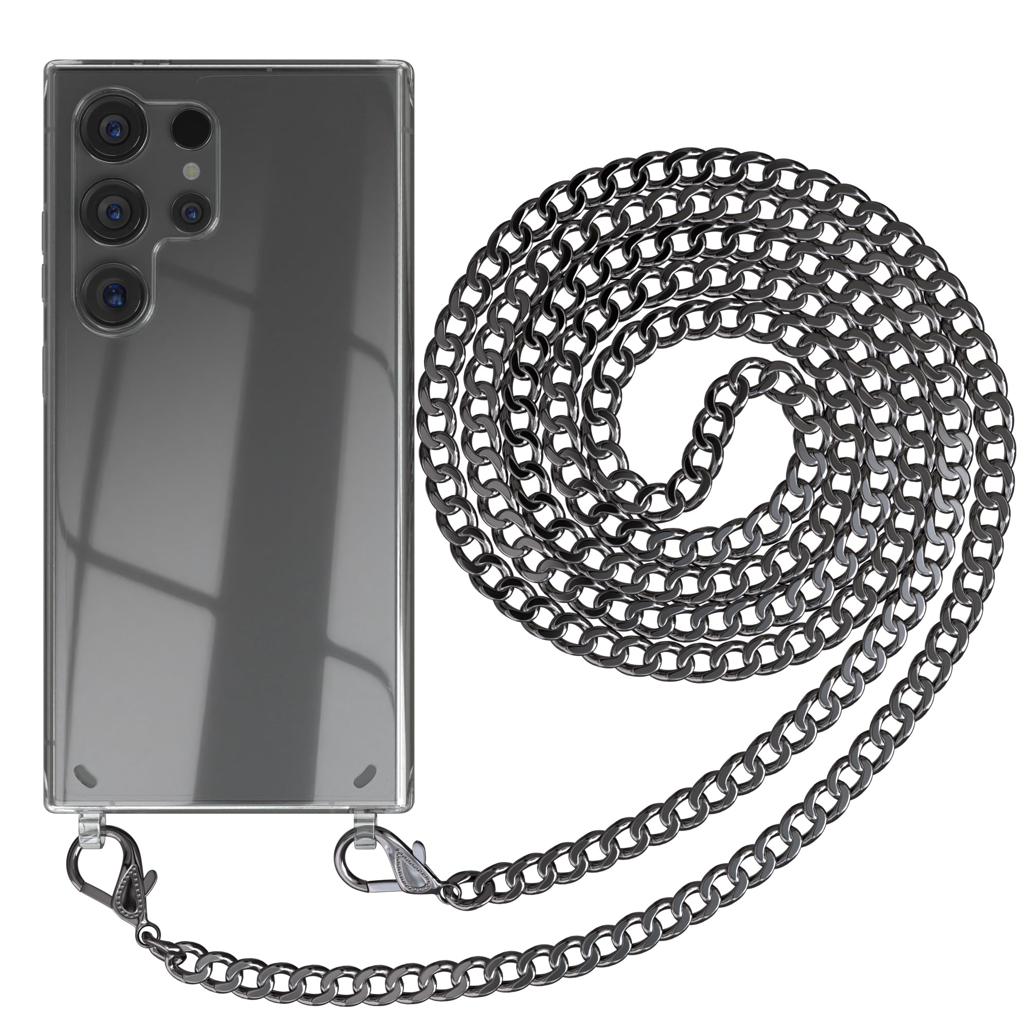 Galaxy S24 Ultra Hülle mit Metallkette + Schwarze Kordel