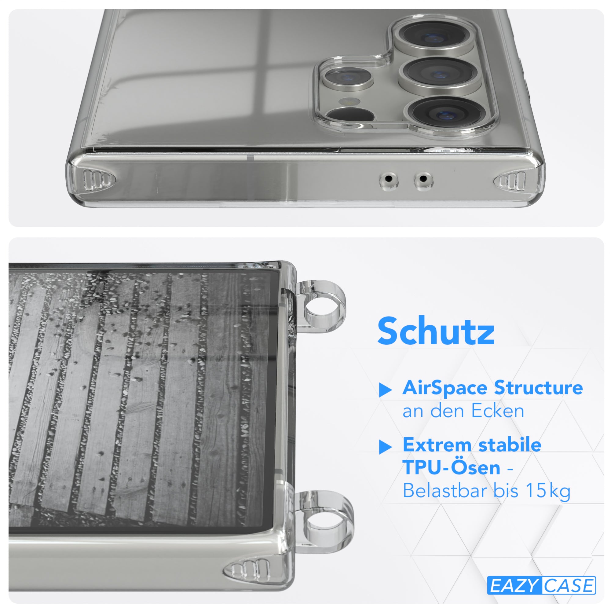 Galaxy S24 Ultra Hülle mit Metallkette + Schwarze Kordel