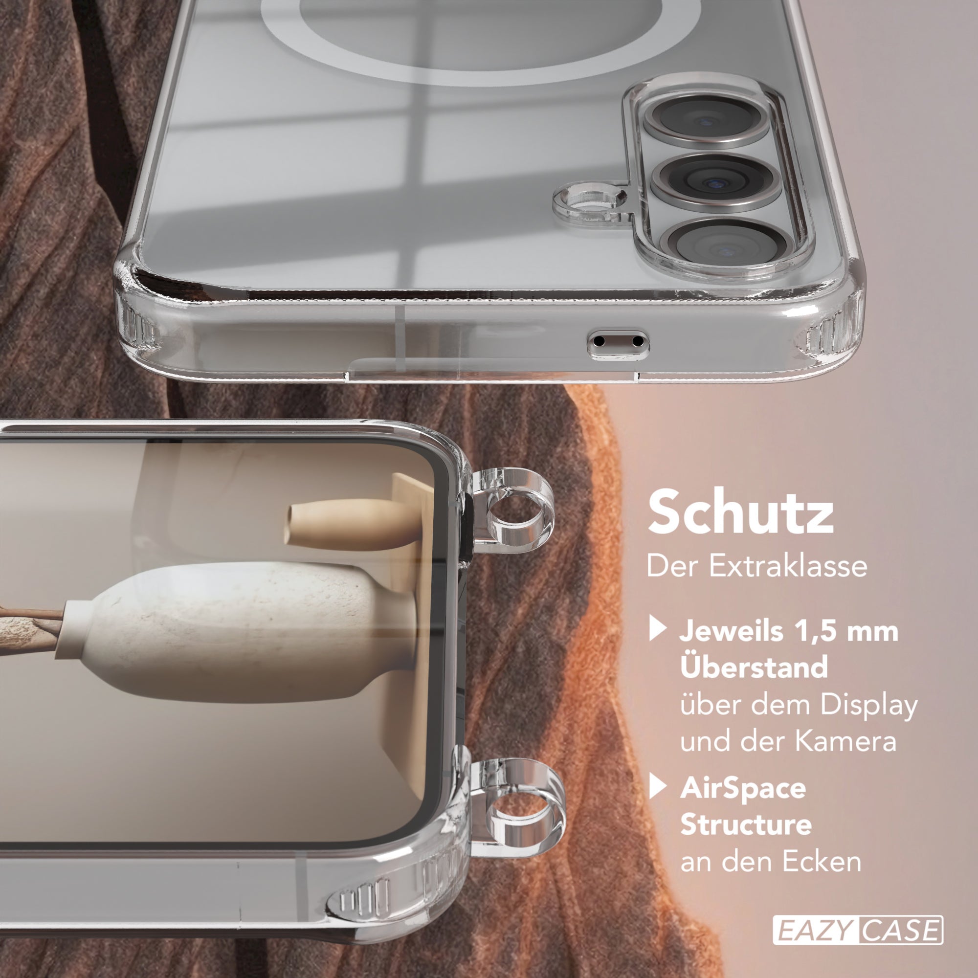 Galaxy S24 Plus Hülle mit Metallkette + Schwarze Kordel mit MagSafe