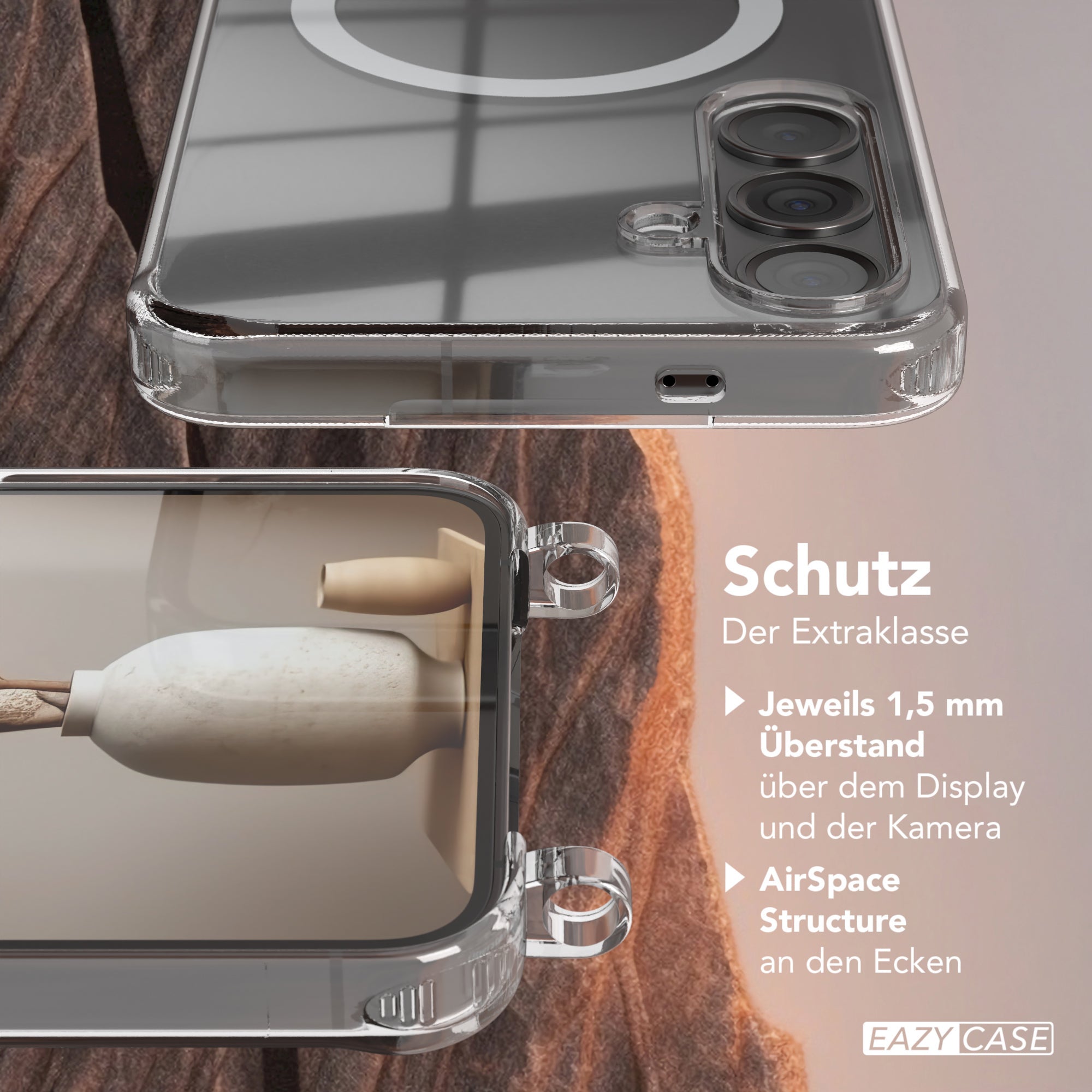 Galaxy S24 Plus Hülle mit Metallkette + Schwarze Kordel mit MagSafe