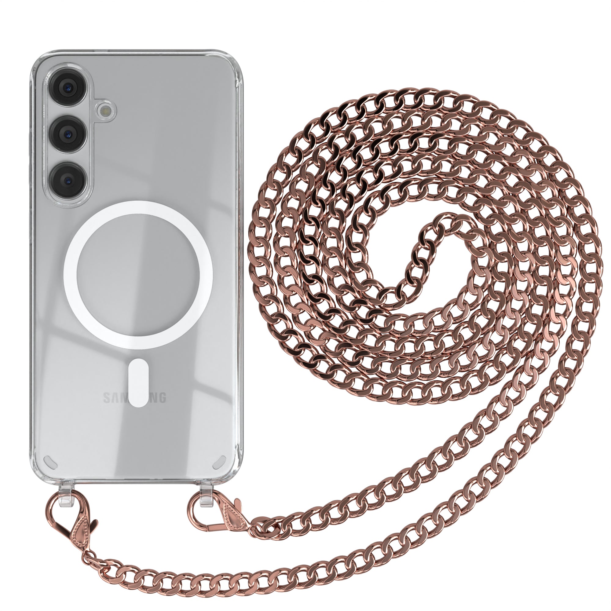 Galaxy S24 Plus Hülle mit Metallkette + Schwarze Kordel mit MagSafe