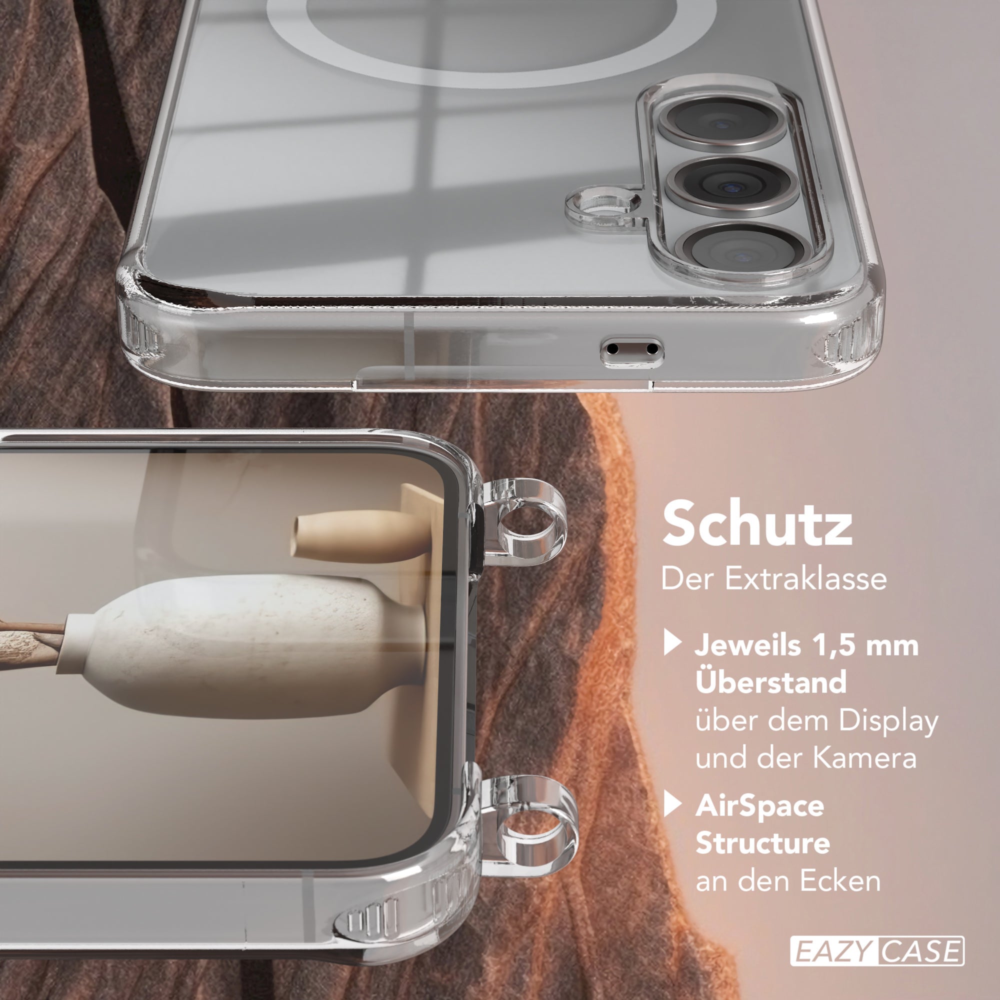 Galaxy S24 Plus Hülle mit Metallkette + Schwarze Kordel mit MagSafe