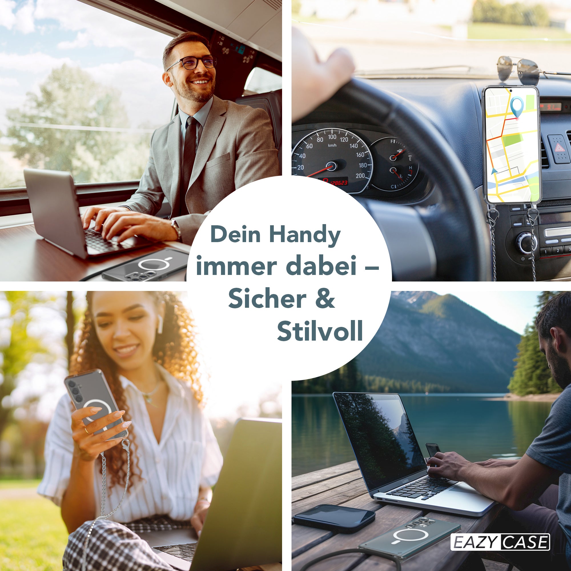 Galaxy S24 Plus Hülle mit Metallkette + Schwarze Kordel mit MagSafe