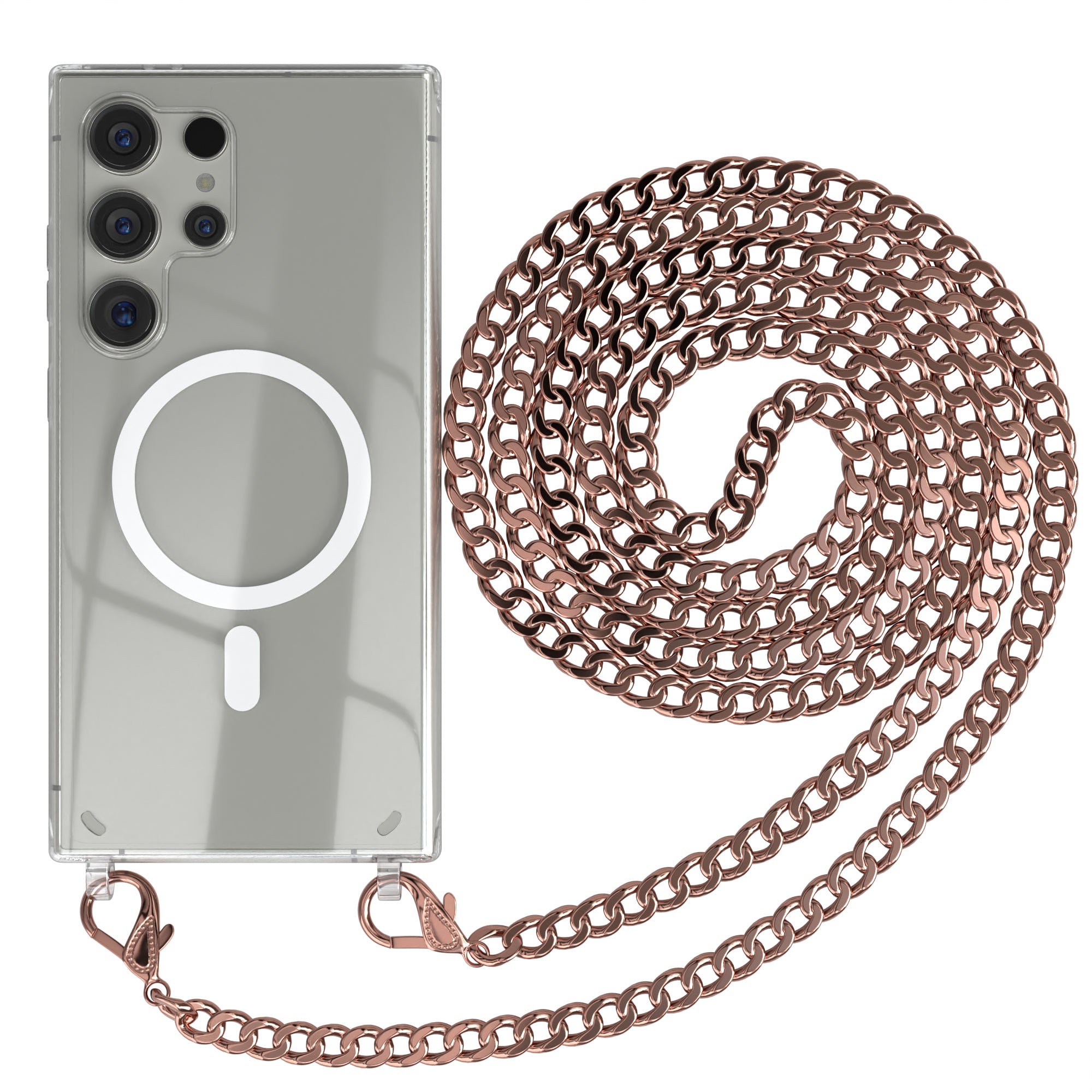 Galaxy S24 Ultra Hülle mit Metallkette + Schwarze Kordel mit MagSafe
