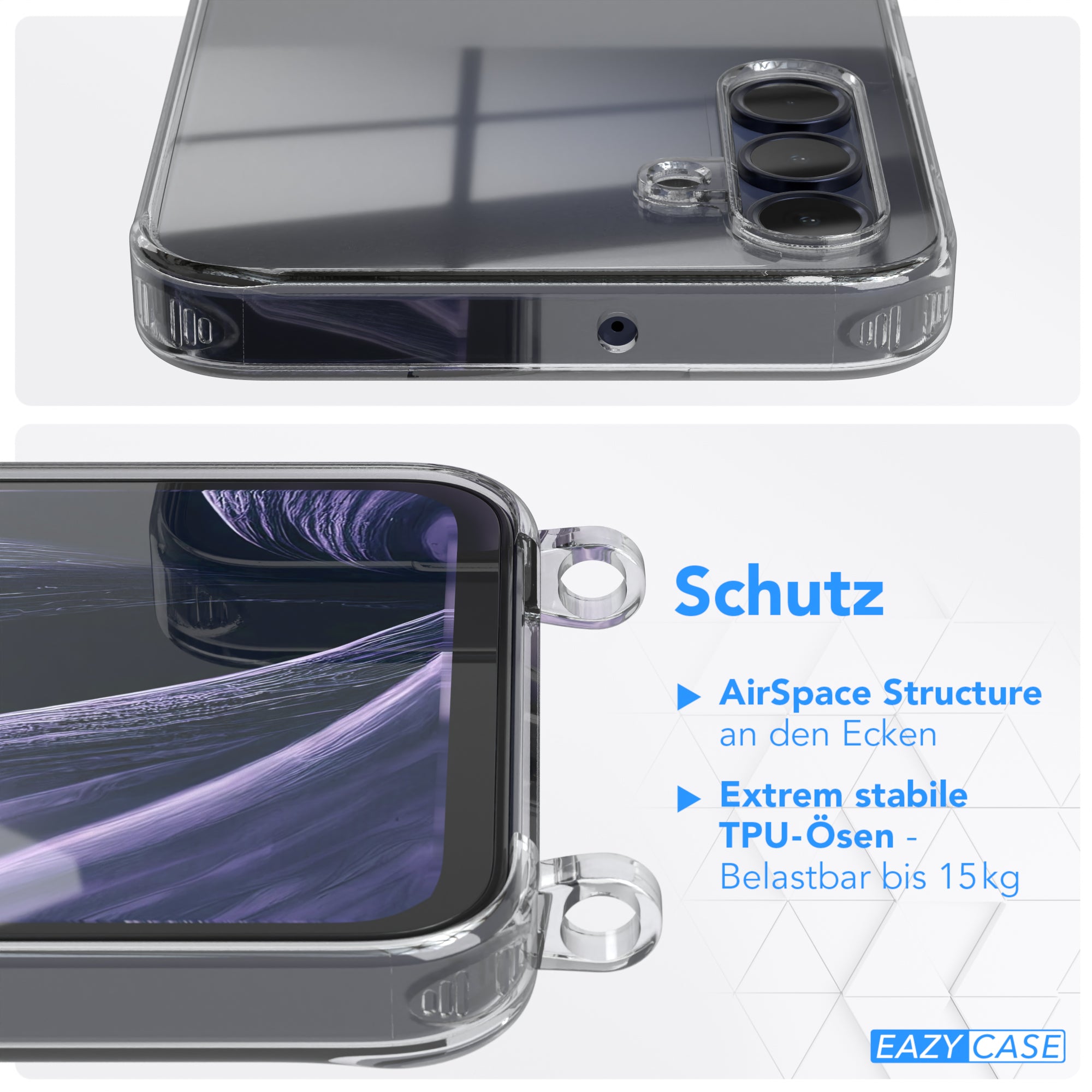 Galaxy A15 Hülle + Kordel mit Karabinern
